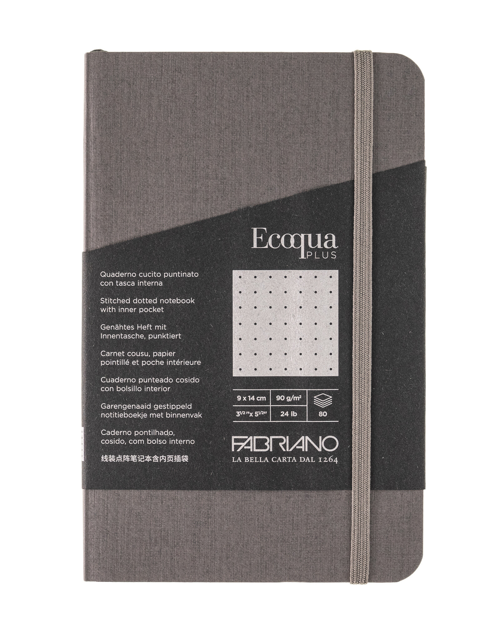 Ecoqua Plus Sewn Spine Notebook, Grey, 3.5” x 5.5”, Dotted