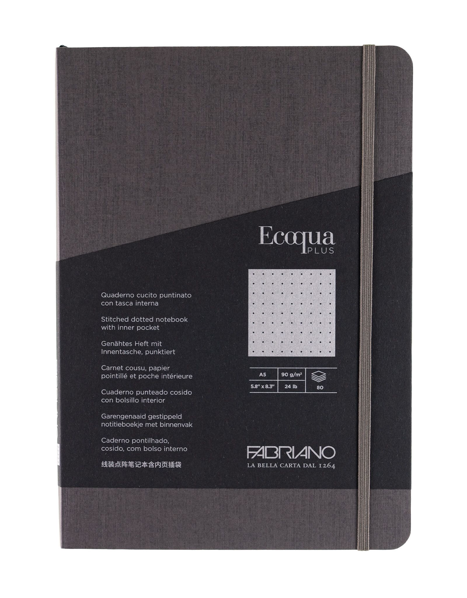 Ecoqua Plus Sewn Spine Notebook, Grey, A5, Dotted