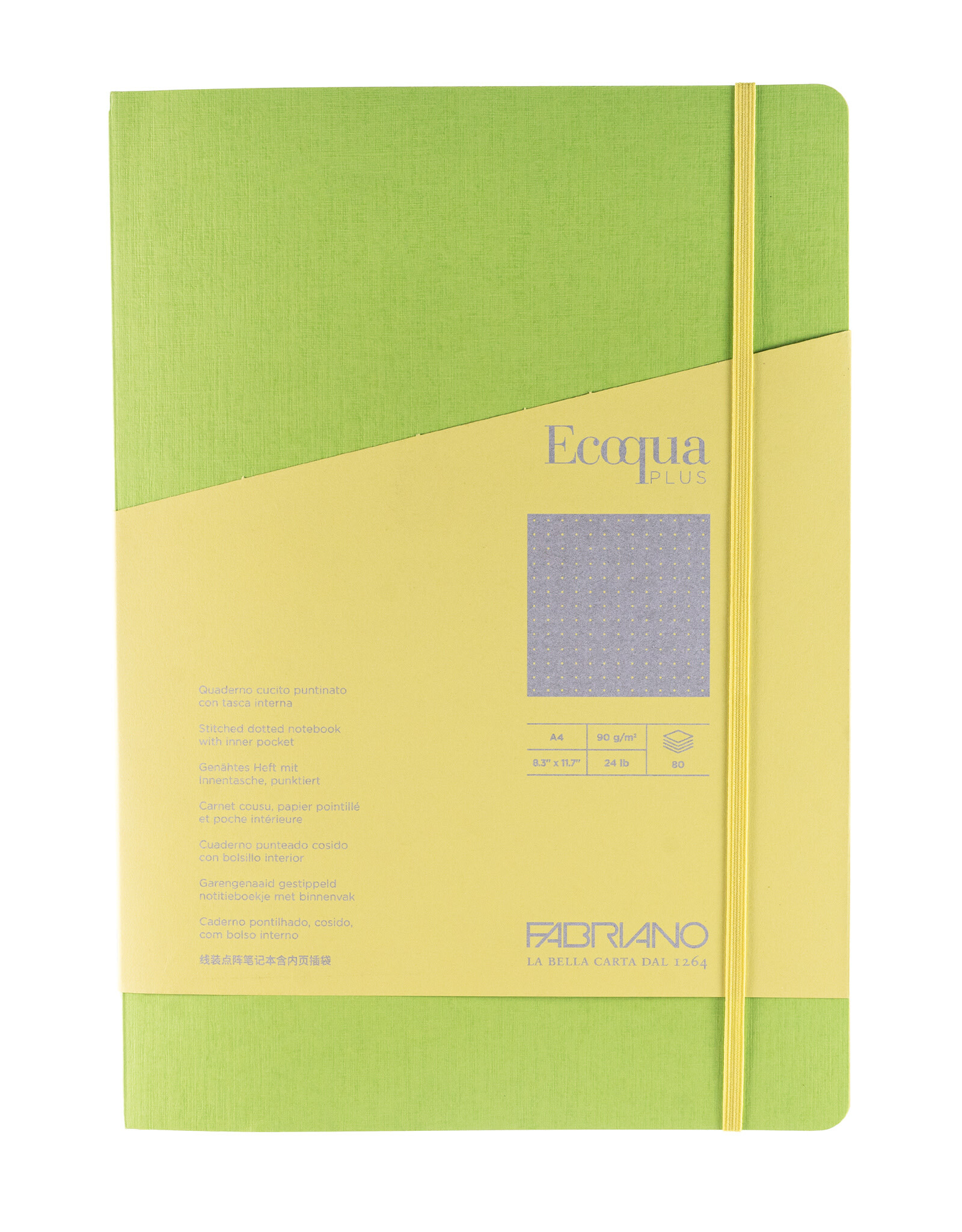 CLEARANCE Ecoqua Plus Sewn Spine Notebook, Lime, A4, Dotted