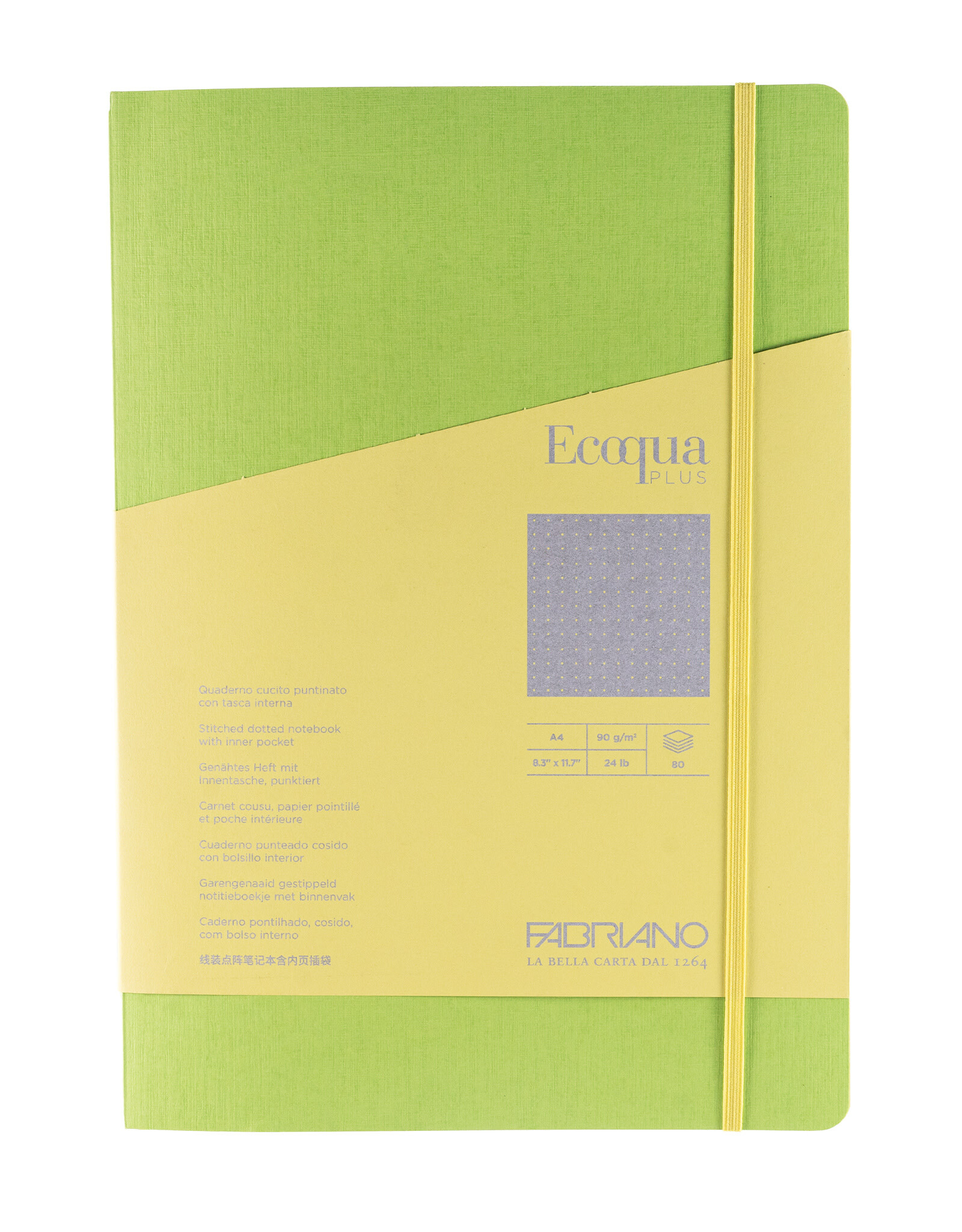 Ecoqua Plus Sewn Spine Notebook, Lime, A4, Dotted