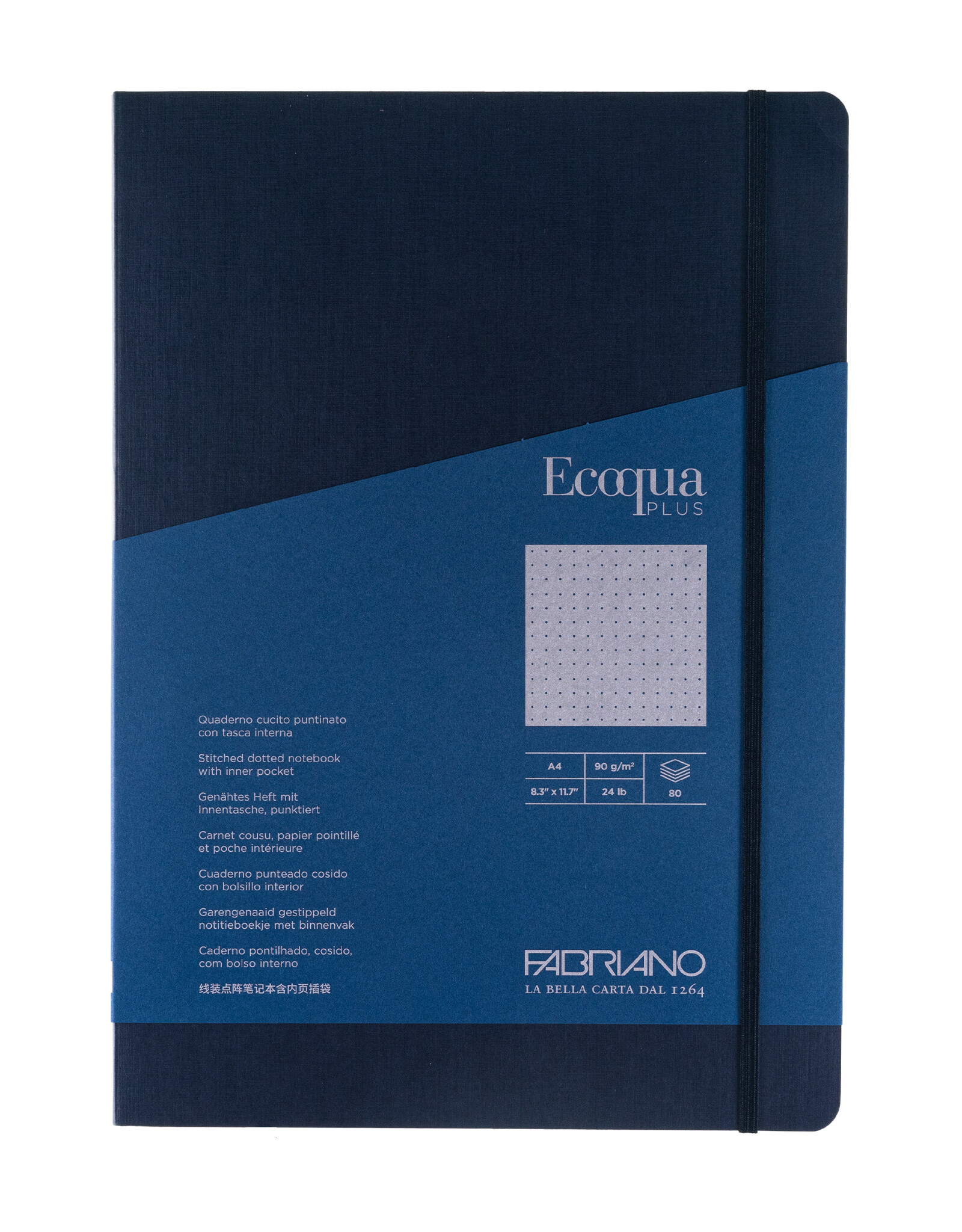 CLEARANCE Ecoqua Plus Sewn Spine Notebook, Navy, A4, Dotted