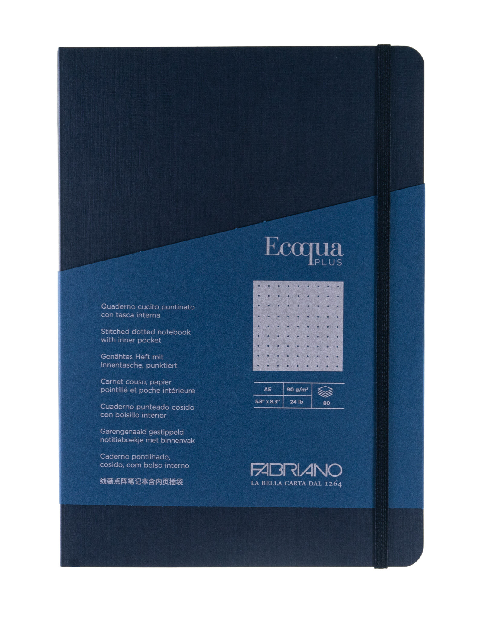 Ecoqua Plus Sewn Spine Notebook, Navy, A5, Dotted