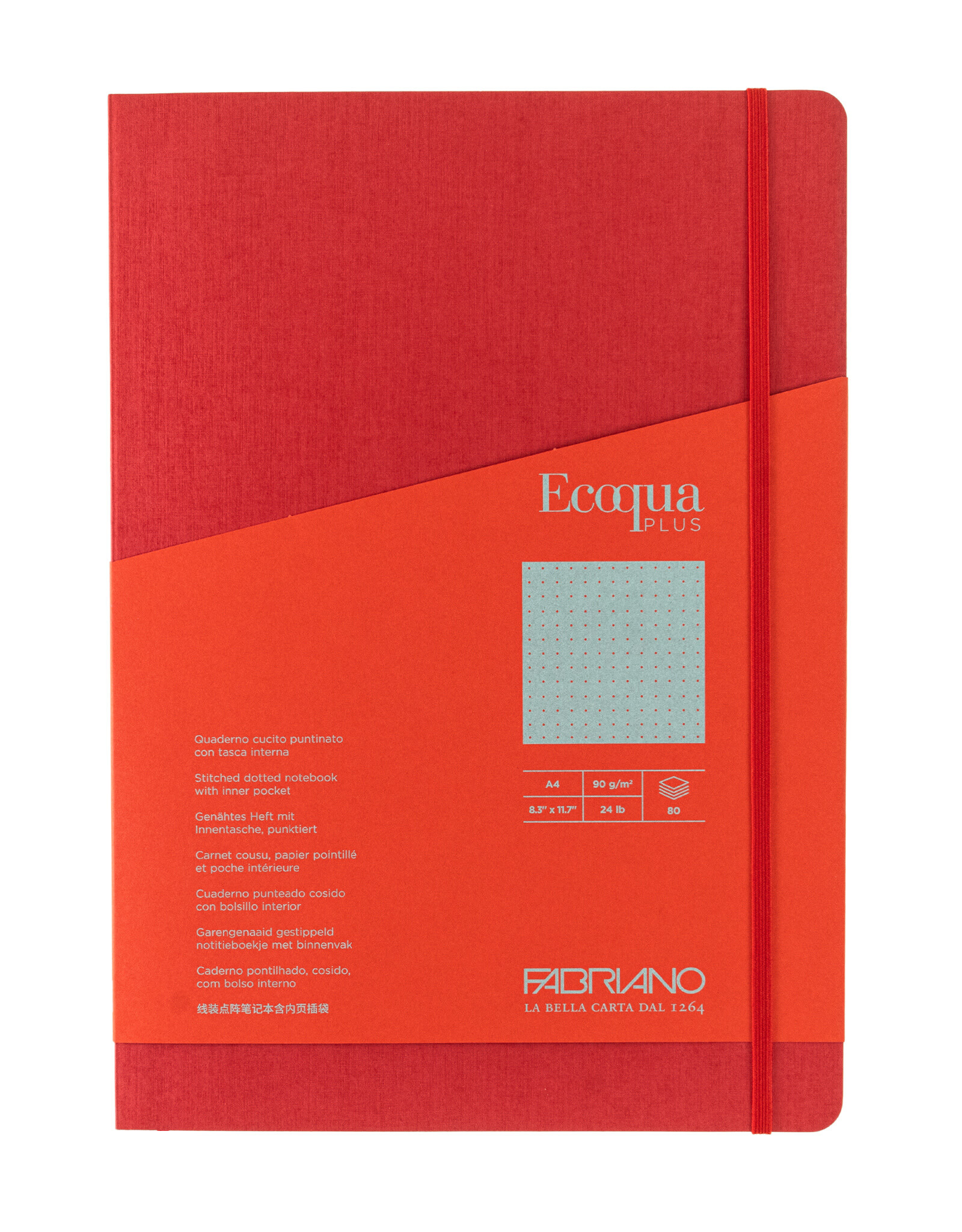 Ecoqua Plus Sewn Spine Notebook, Red, A4, Dotted