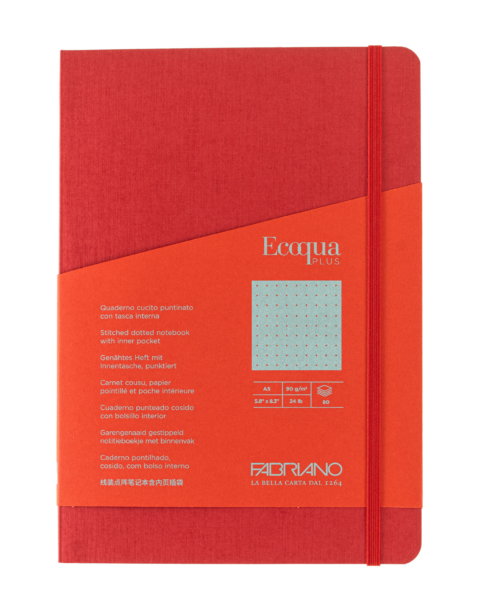 Ecoqua Plus Sewn Spine Notebook, Red, A5, Dotted