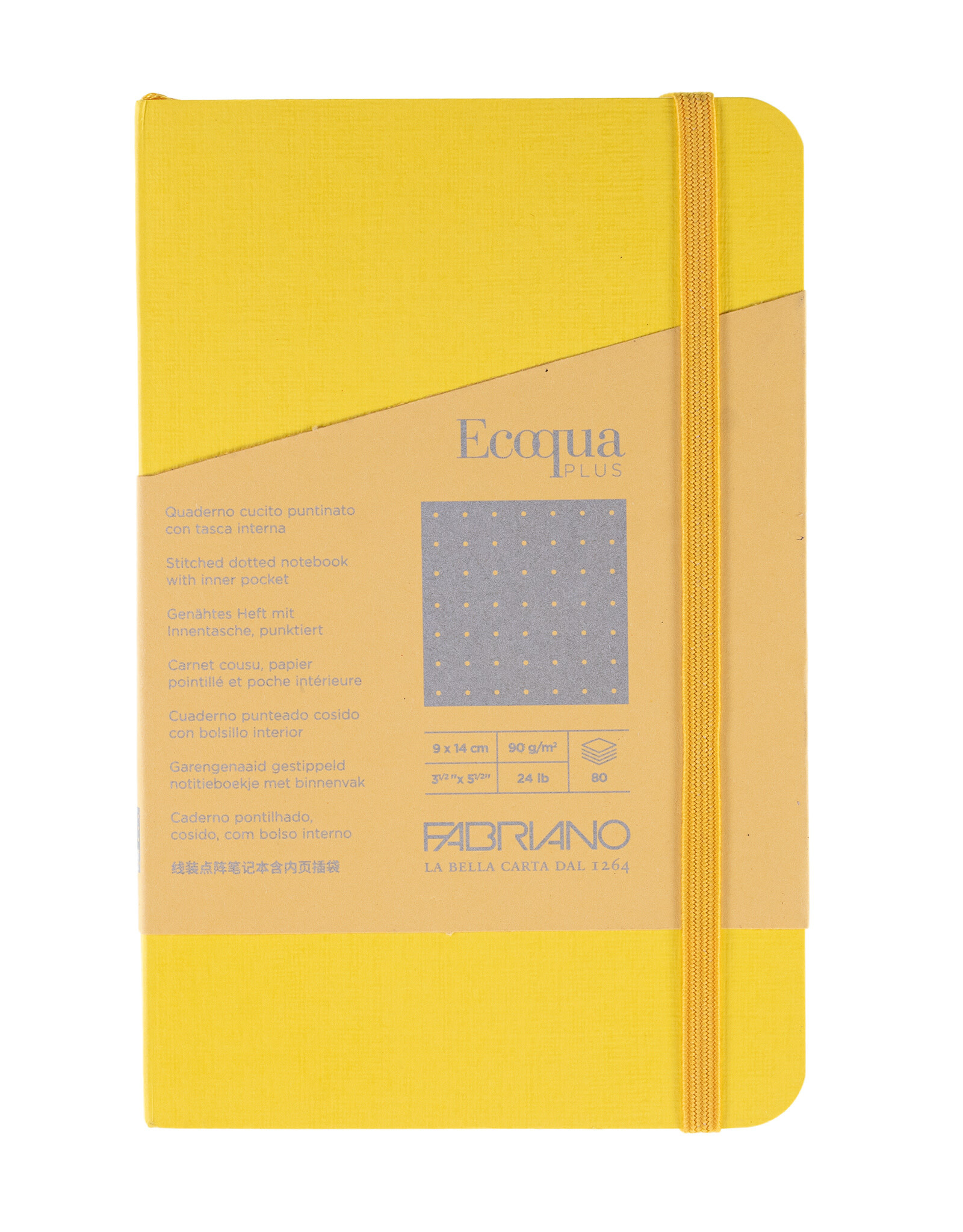 Ecoqua Plus Sewn Spine Notebook, Yellow, 3.5” x 5.5”, Dotted