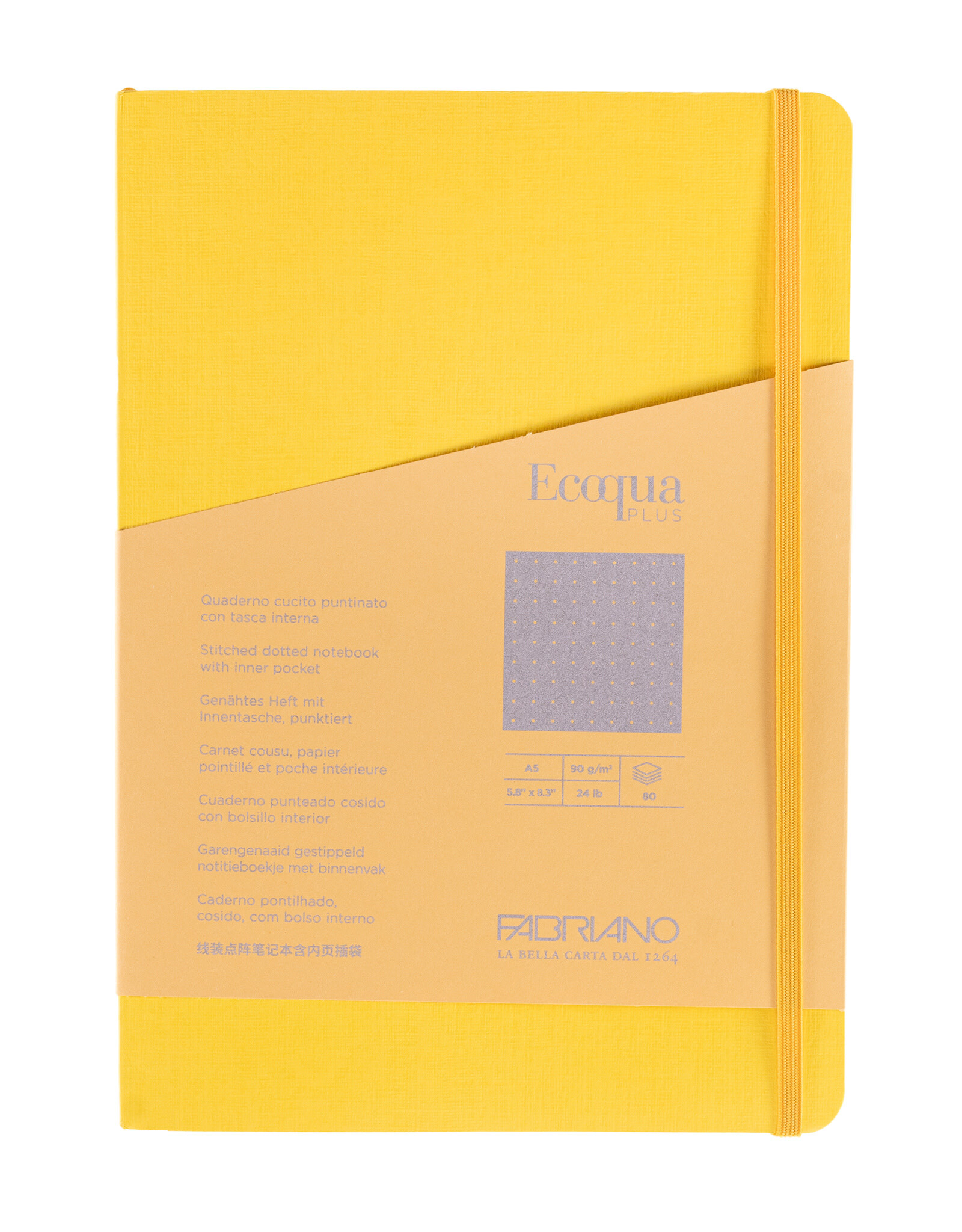 Ecoqua Plus Sewn Spine Notebook, Yellow, A5, Dotted