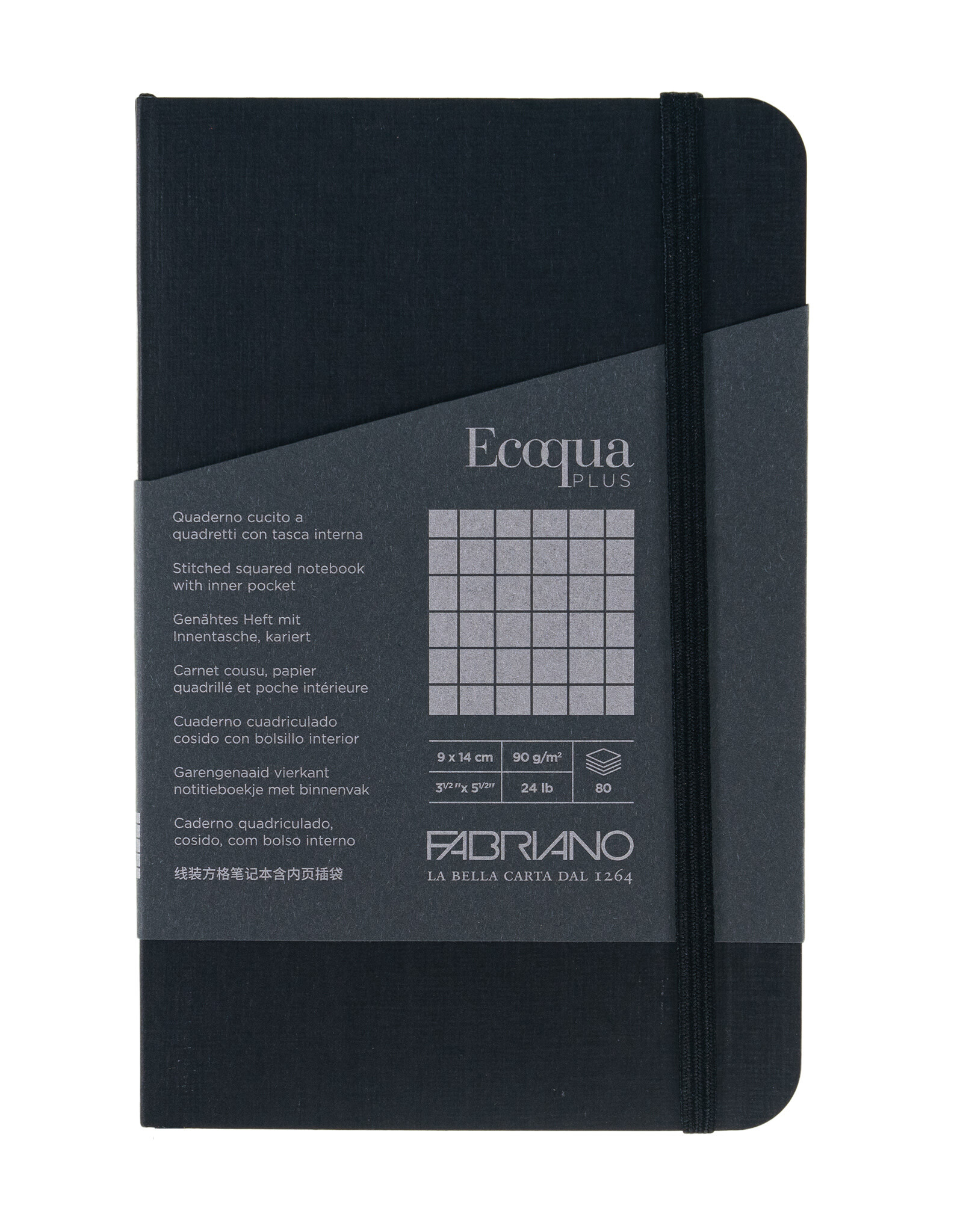 Ecoqua Plus Sewn Spine Notebook, Black, 3.5” x 5.5”, Graphed