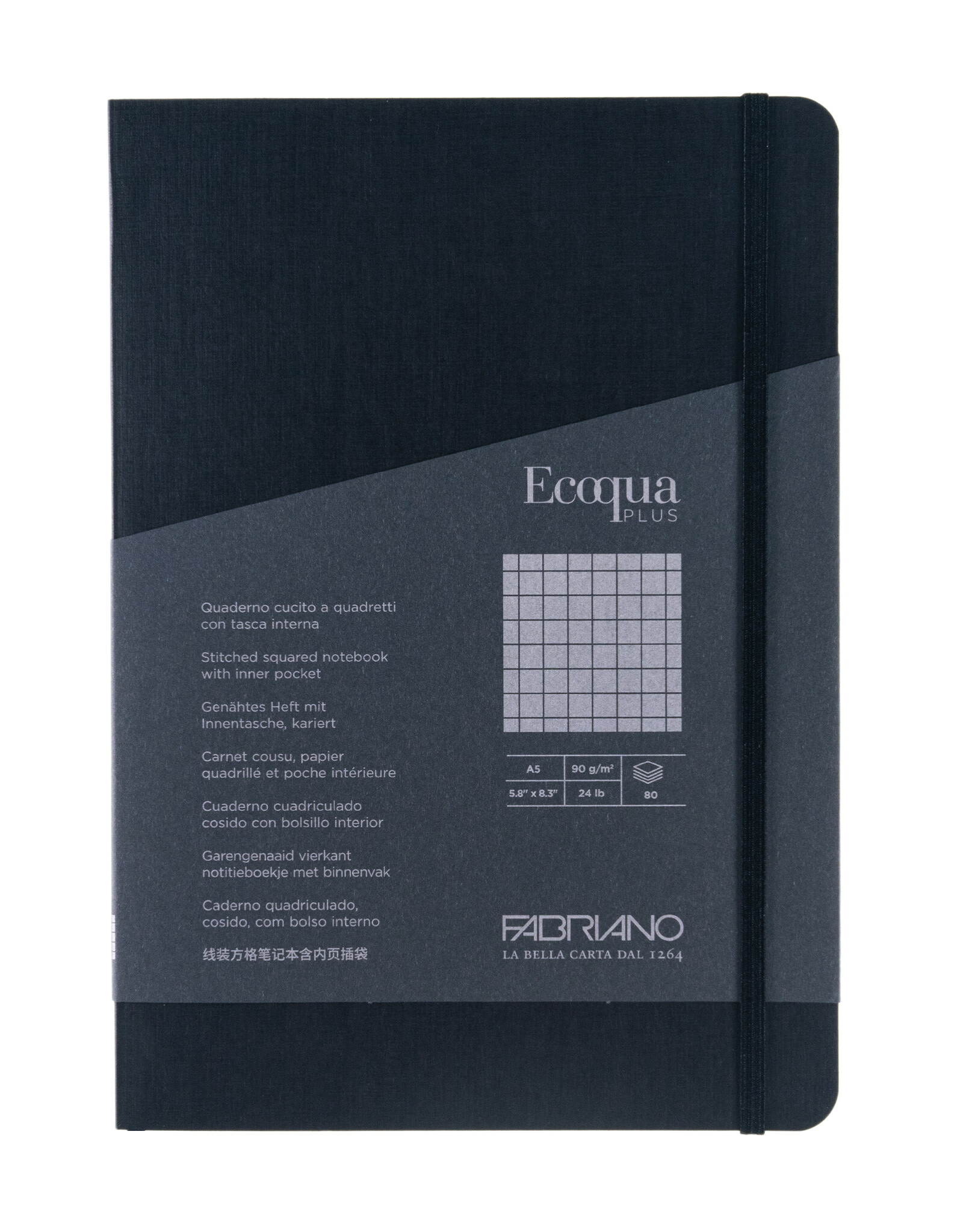 Ecoqua Plus Sewn Spine Notebook, Black, A5, Graphed