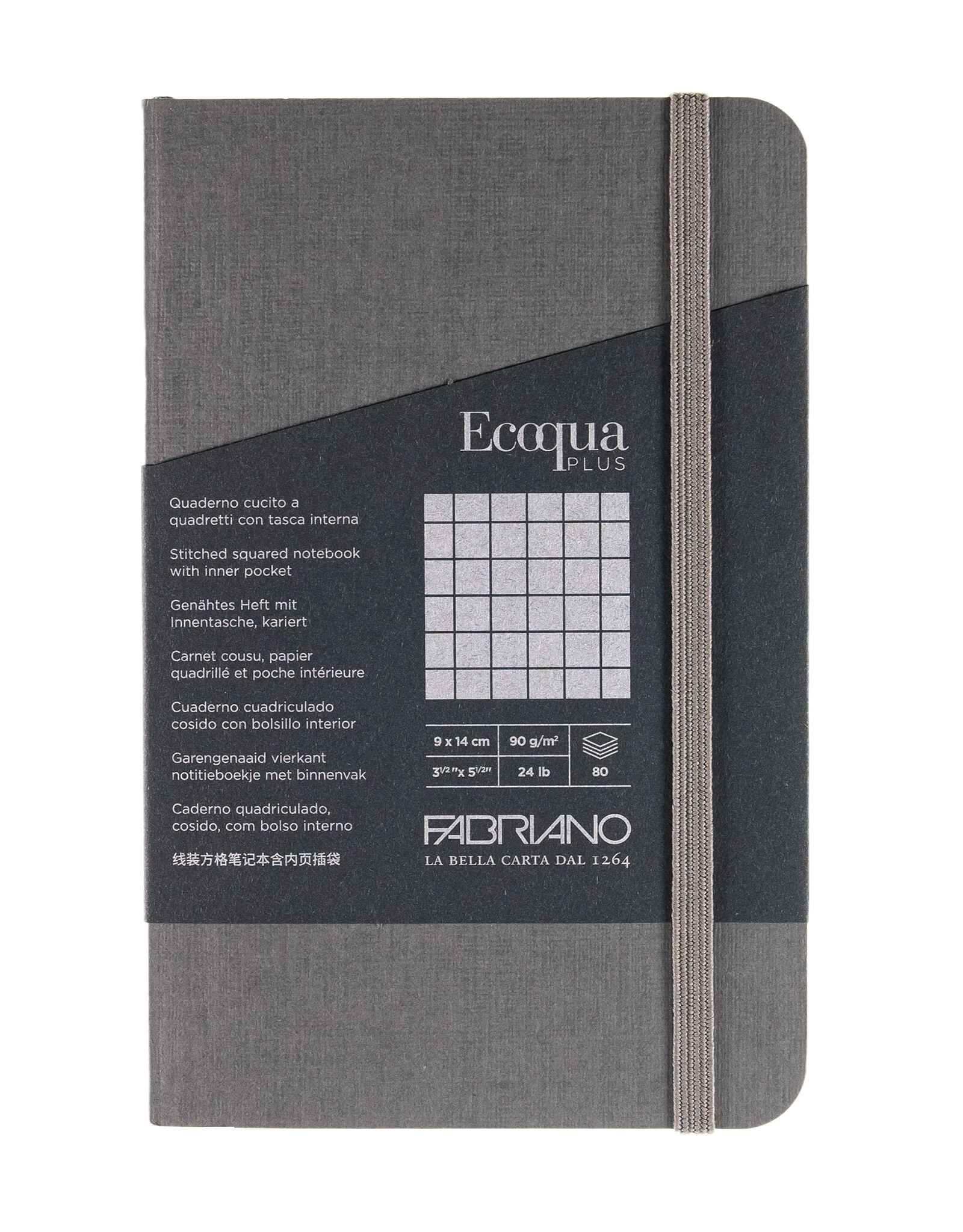 Ecoqua Plus Sewn Spine Notebook, Grey, 3.5” x 5.5”, Graphed