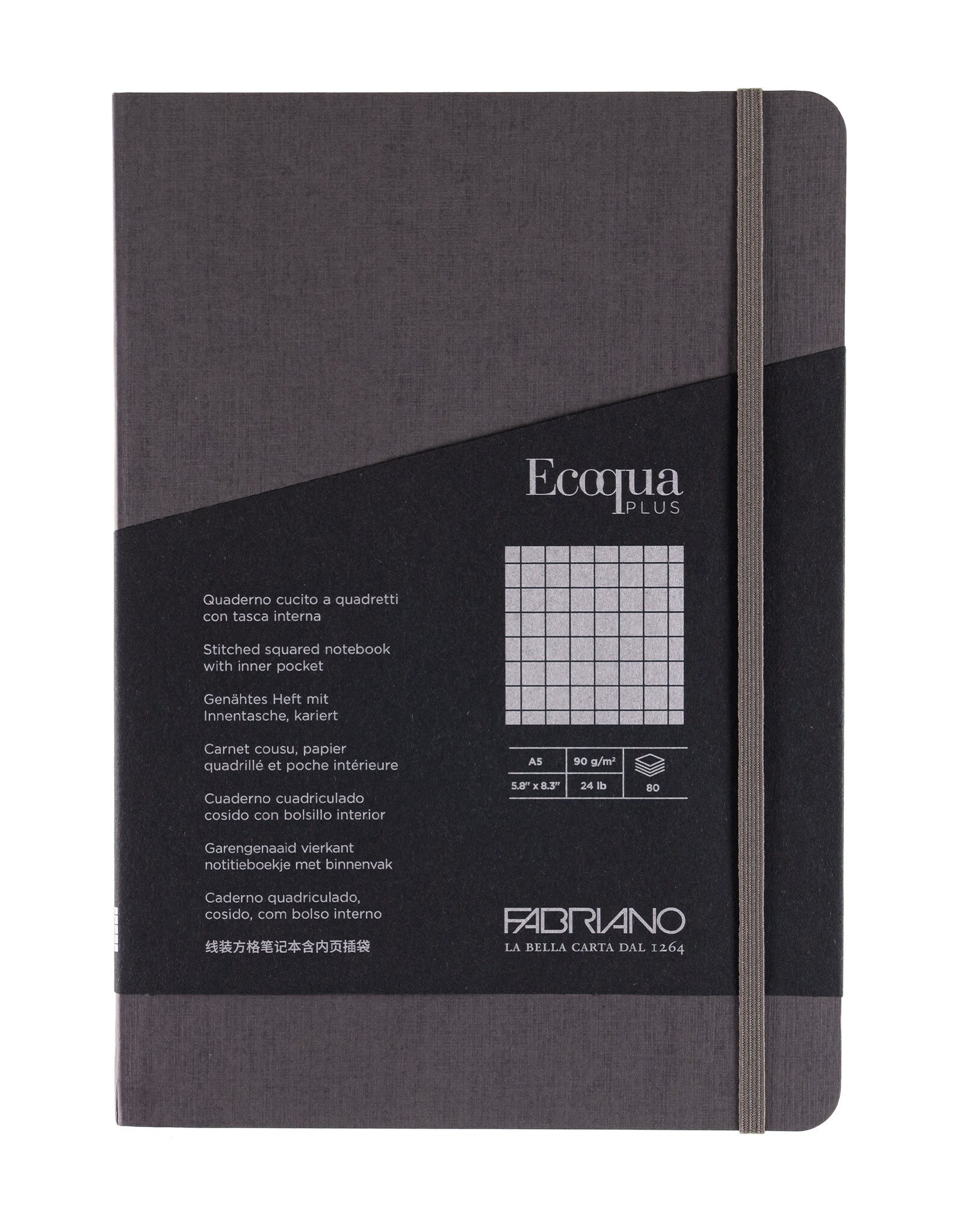 Ecoqua Plus Sewn Spine Notebook, Grey, A5, Graphed