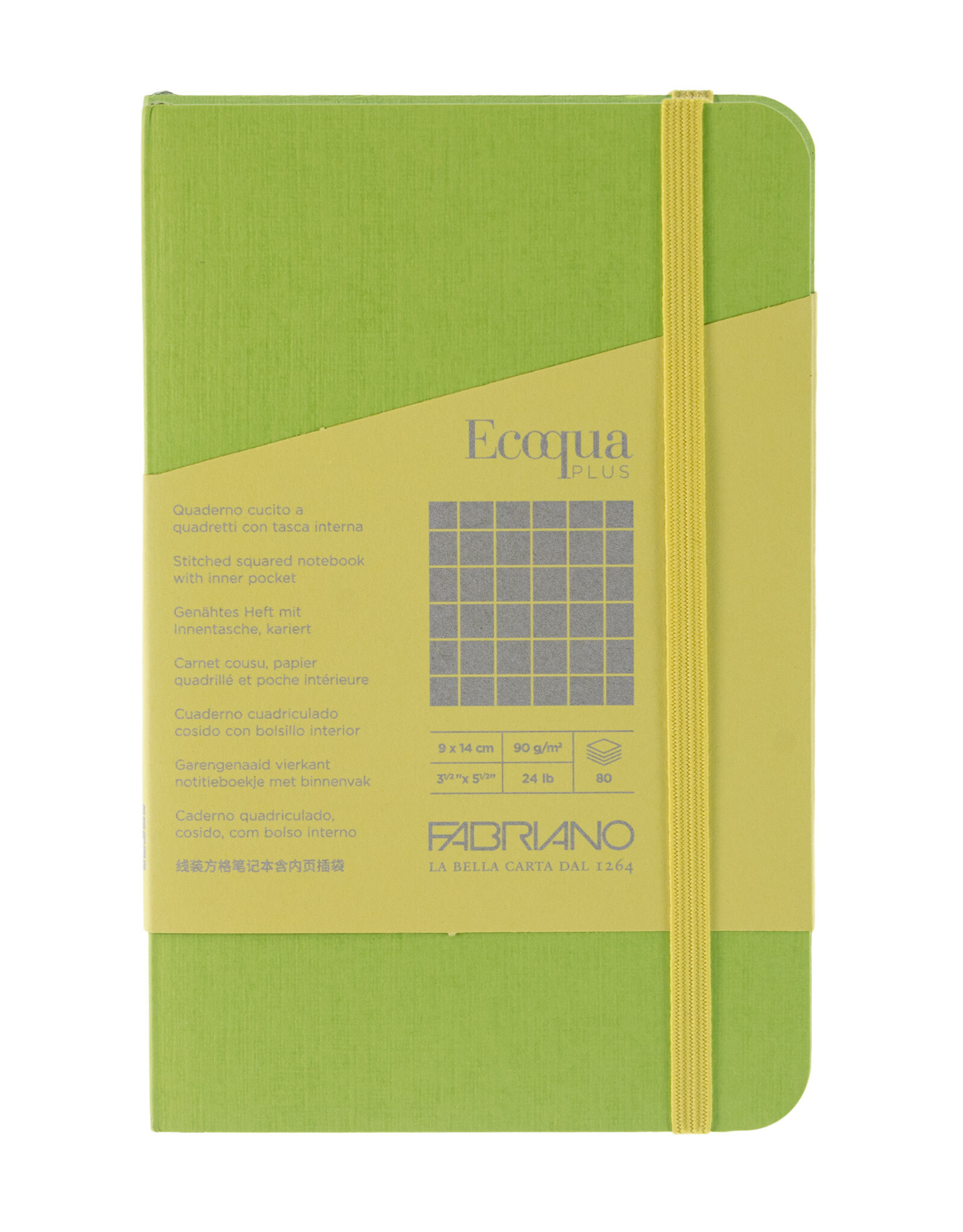 Ecoqua Plus Sewn Spine Notebook, Lime, 3.5” x 5.5”, Graphed