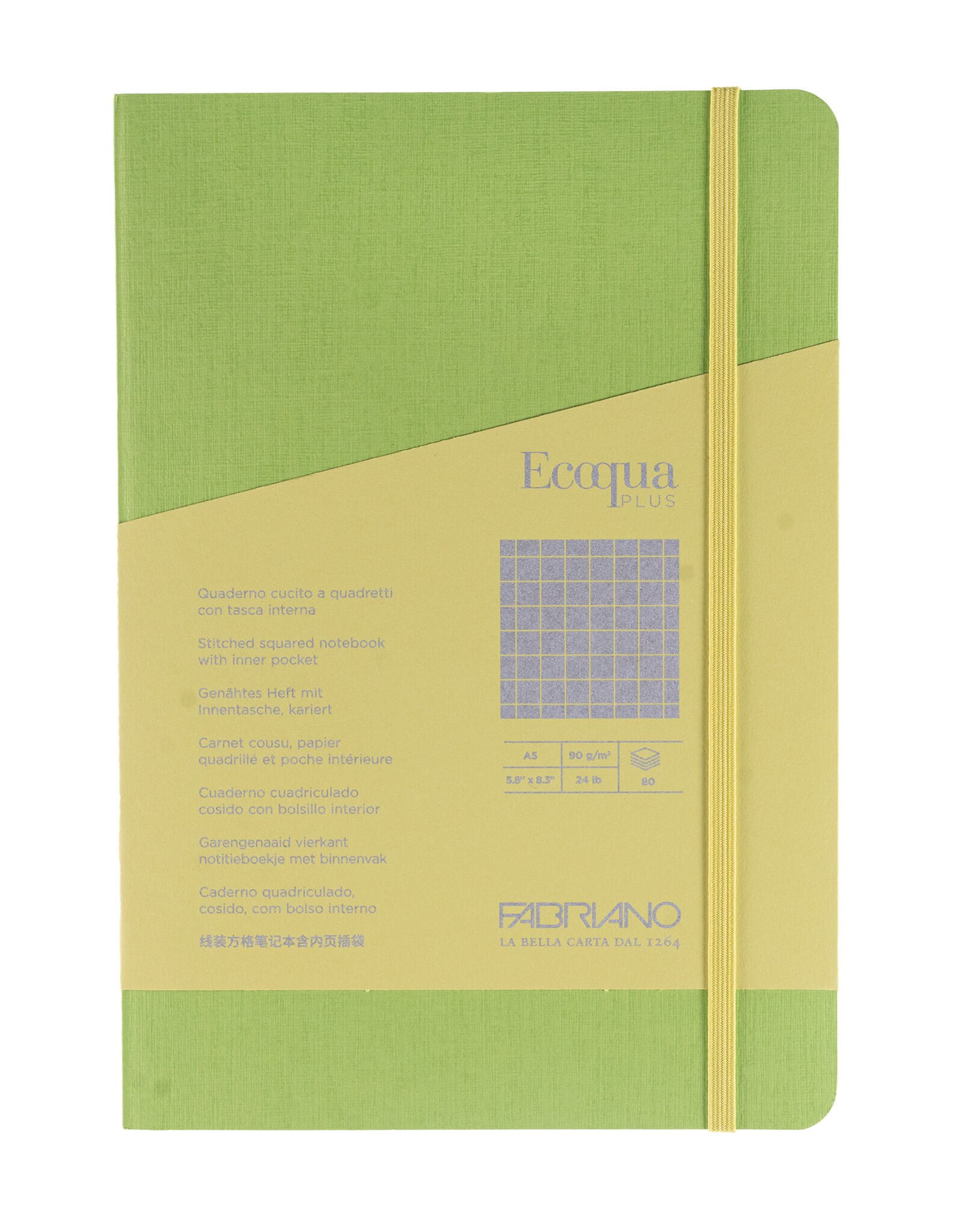 Ecoqua Plus Sewn Spine Notebook, Lime, A5, Graphed