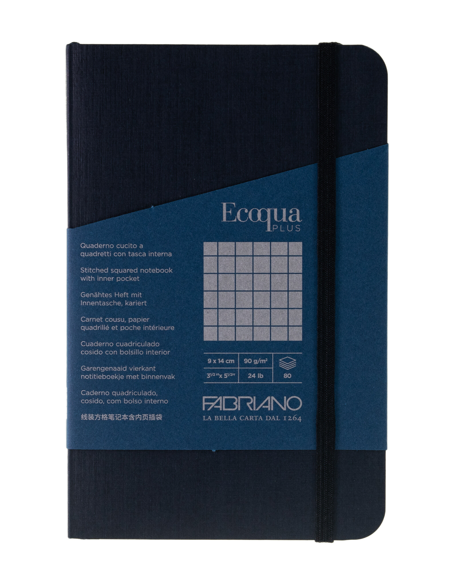 Ecoqua Plus Sewn Spine Notebook, Navy, 3.5” x 5.5”, Graphed