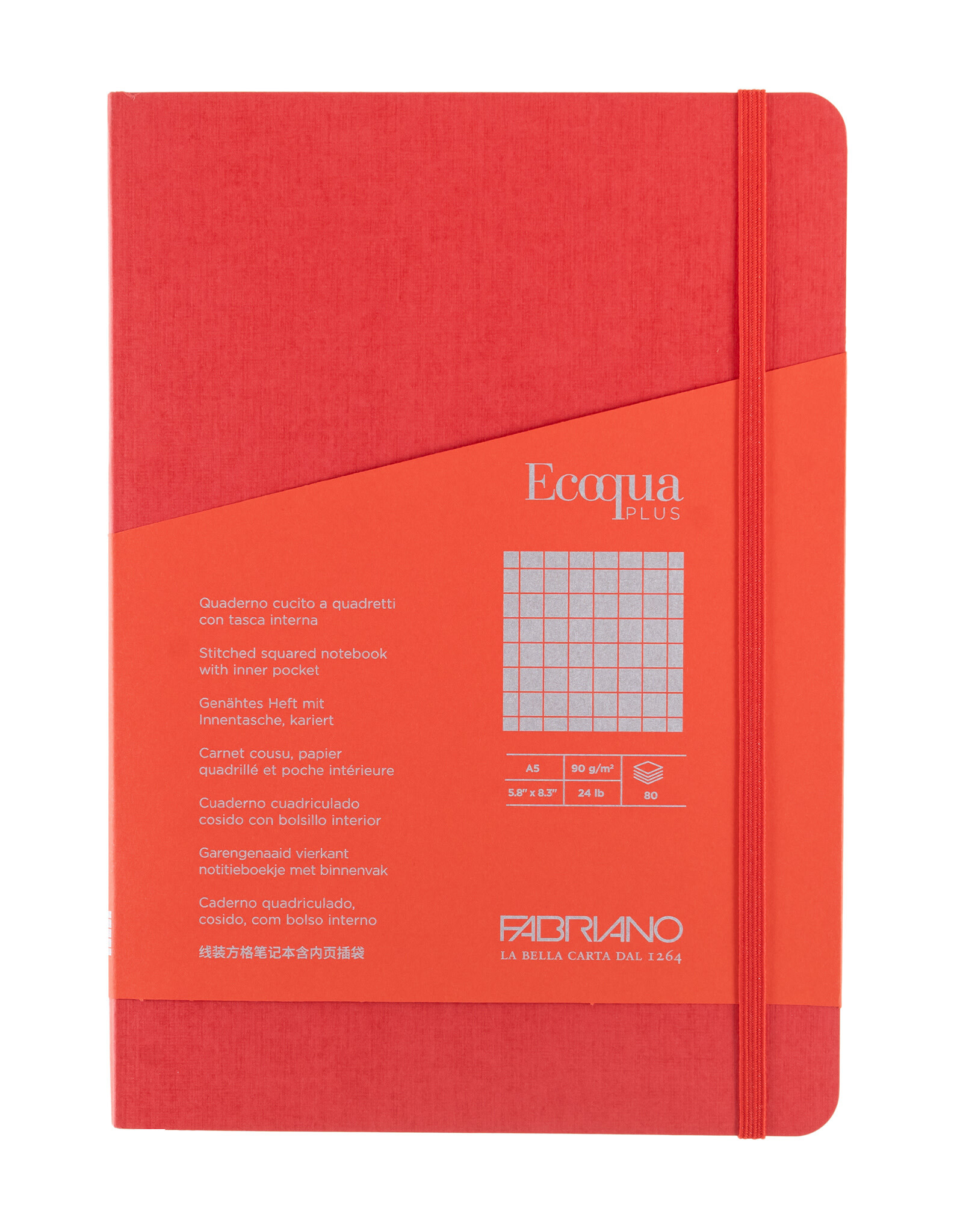 Ecoqua Plus Sewn Spine Notebook, Red, A5, Graphed