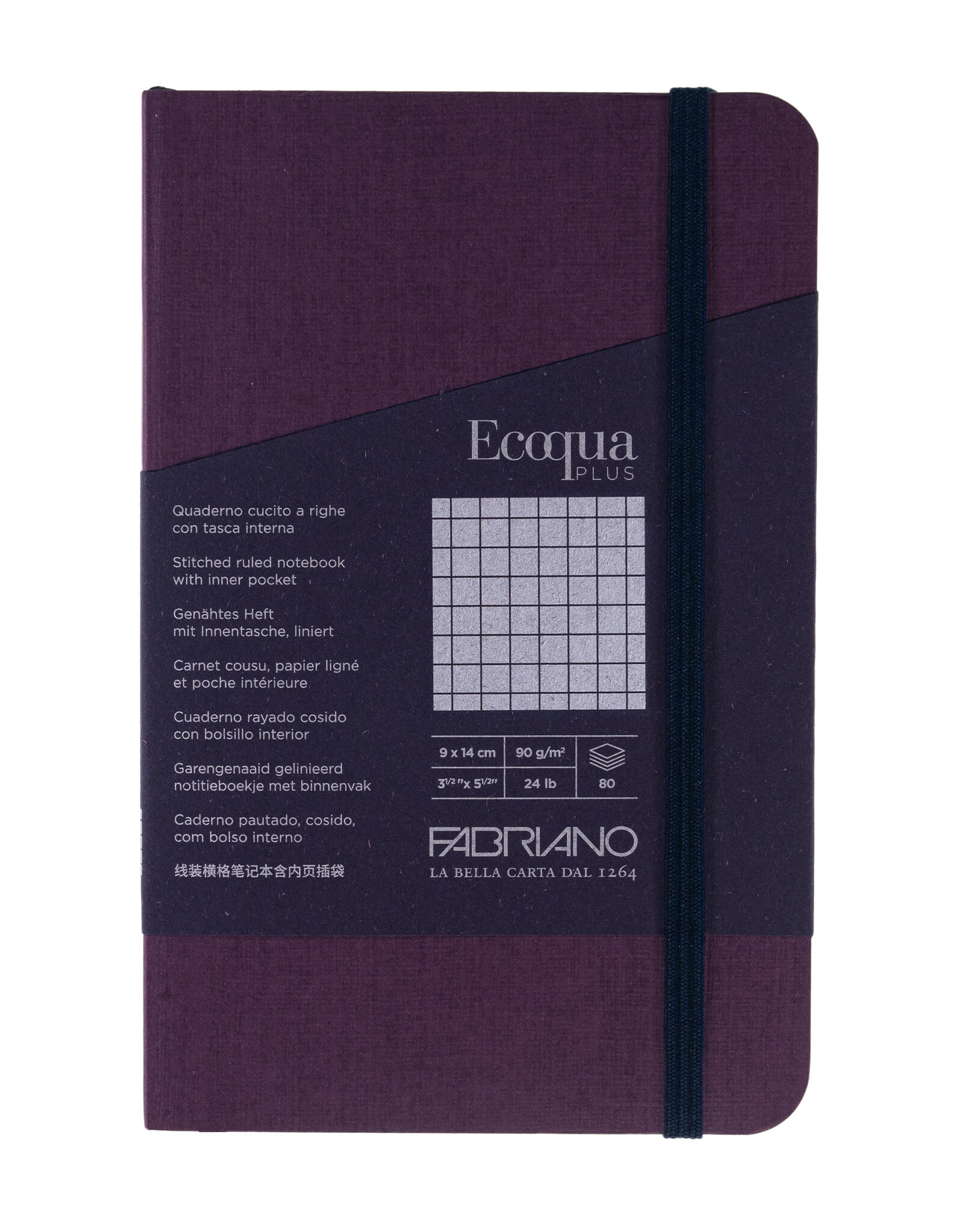 Ecoqua Plus Sewn Spine Notebook, Wine, 3.5” x 5.5”, Graphed