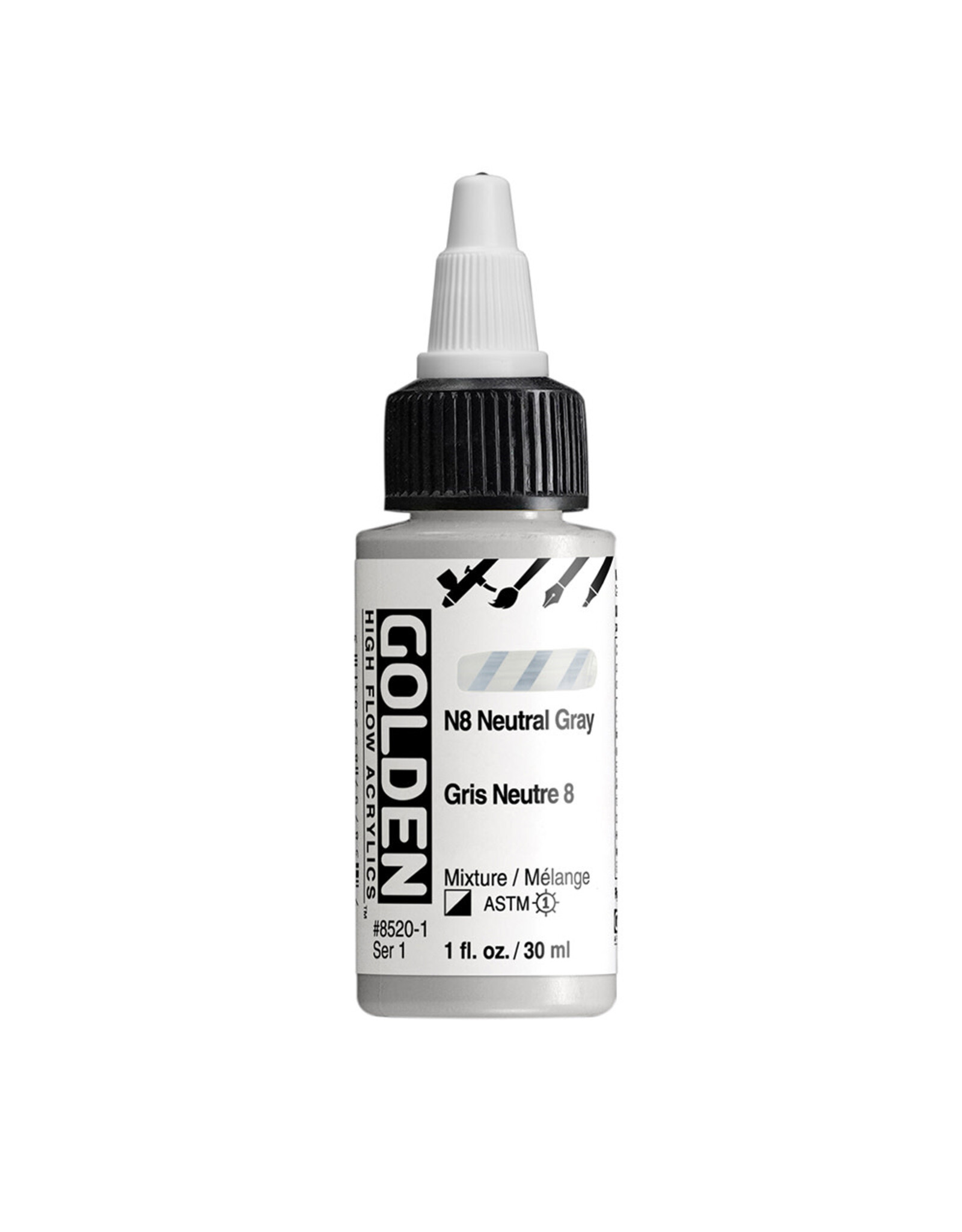 Golden Golden High Flow Acrylics, N8 Neutral Gray 1oz