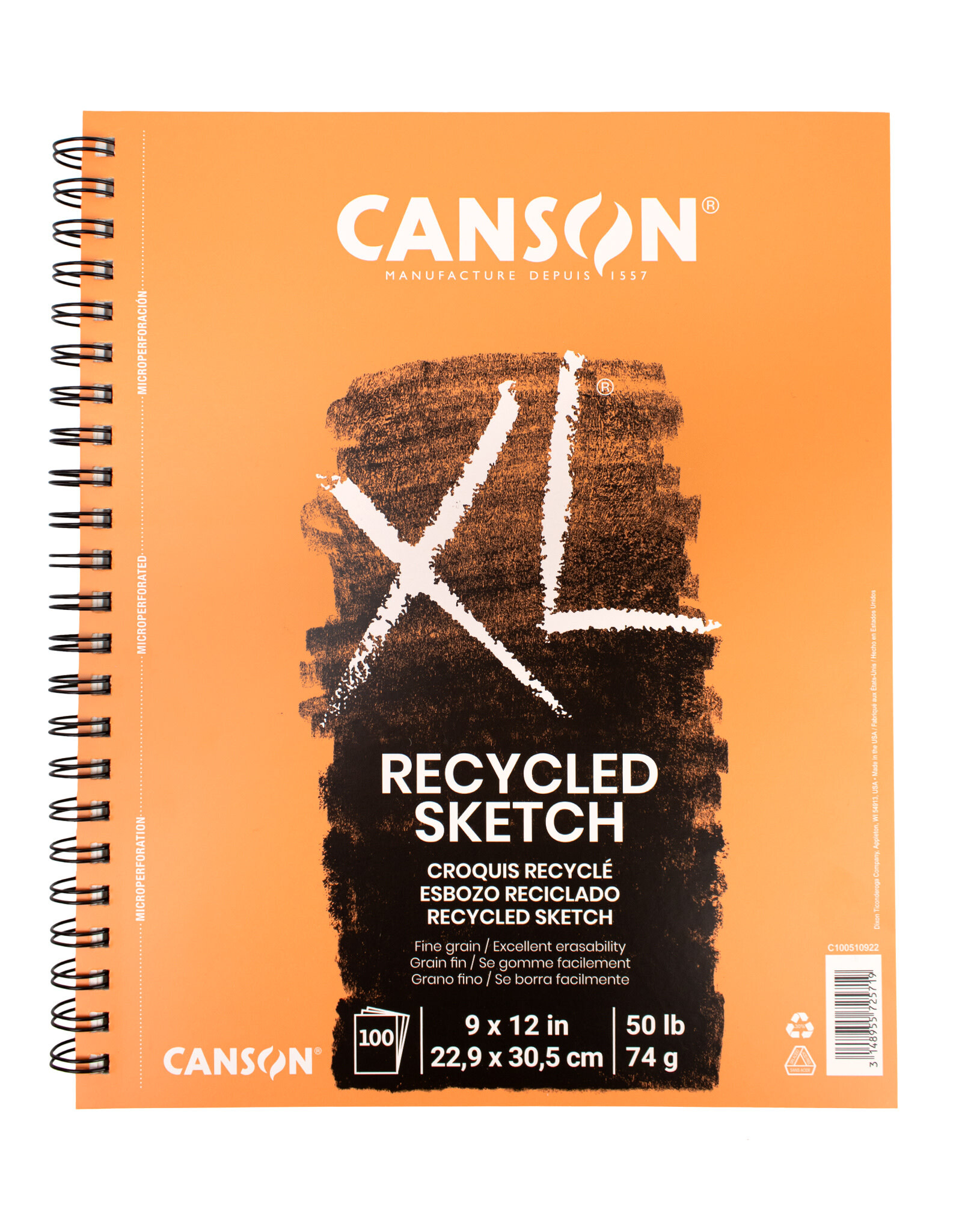 Canson Canson XL Recycled Sketch Pad, 9” x 12”, Wire-Bound