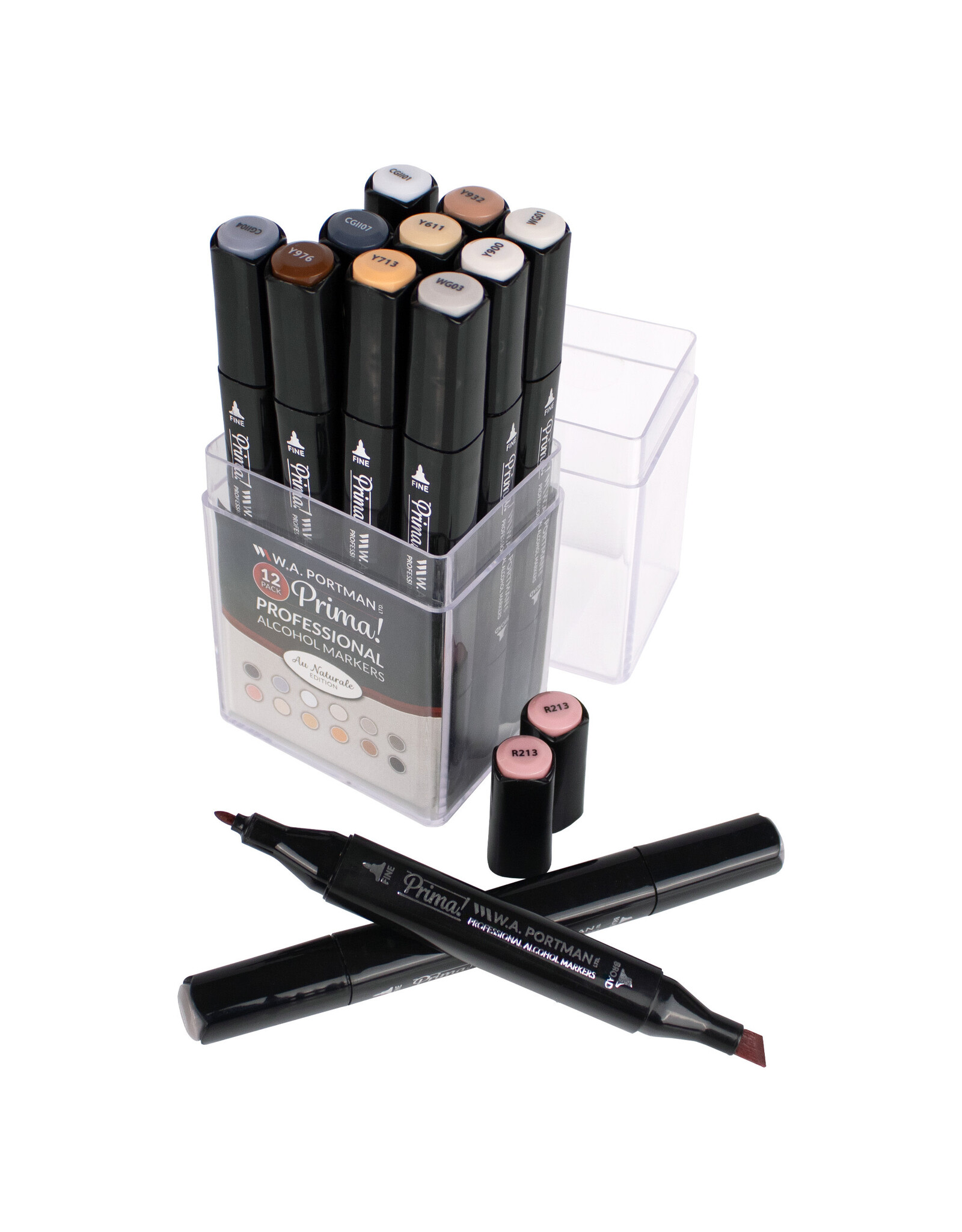 W.A. Portman WA Portman 12pc Prima Au Naturale Professional Dual Tip Alcohol Markers Set - Chisel & Fine Point Multi-Surfaced Alcohol Art Markers Set