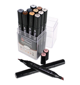 W.A. Portman WA Portman 12pc Prima Au Naturale Professional Dual Tip Alcohol Markers Set - Chisel & Fine Point Multi-Surfaced Alcohol Art Markers Set