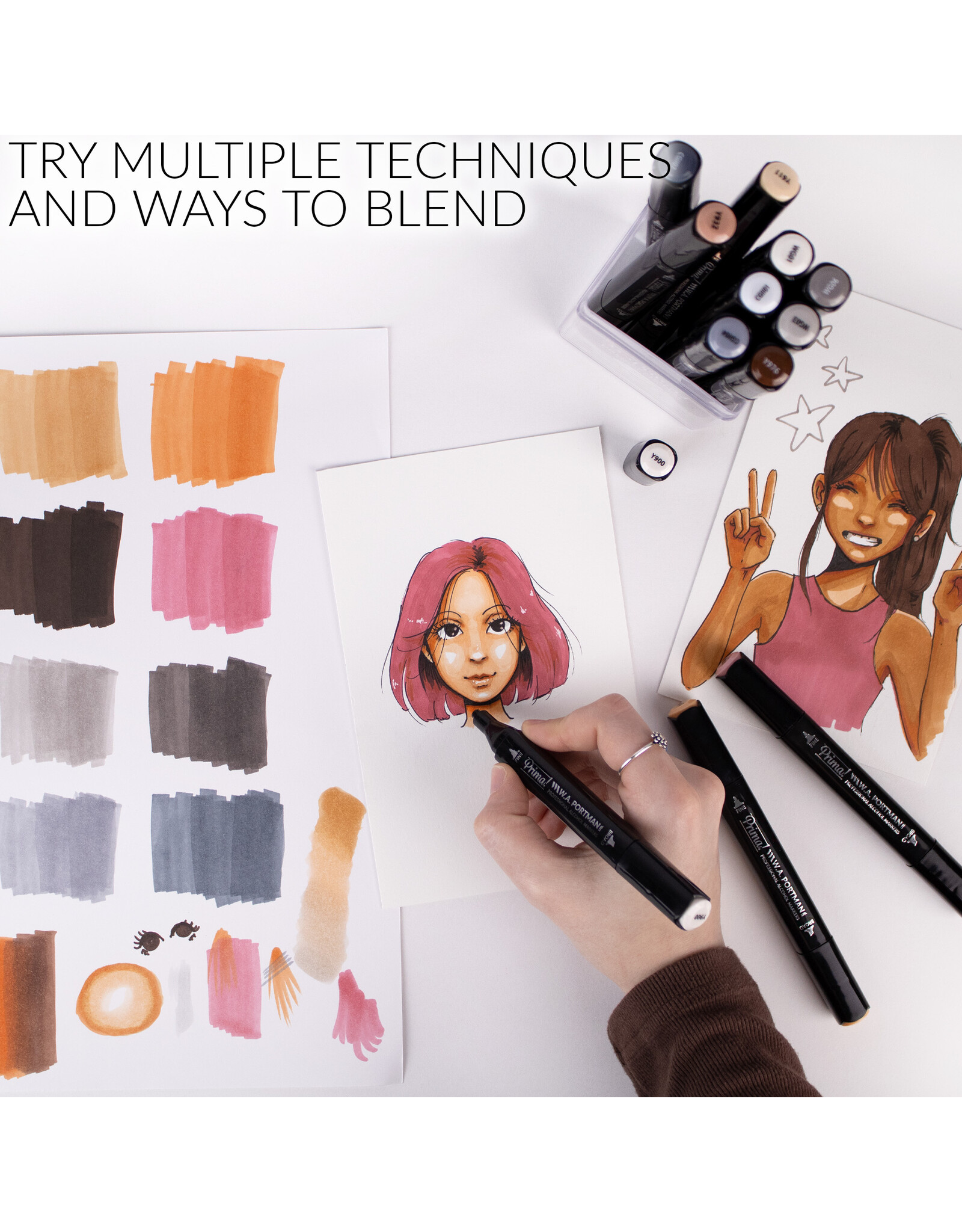 W.A. Portman WA Portman 12pc Prima Au Naturale Professional Dual Tip Alcohol Markers Set - Chisel & Fine Point Multi-Surfaced Alcohol Art Markers Set