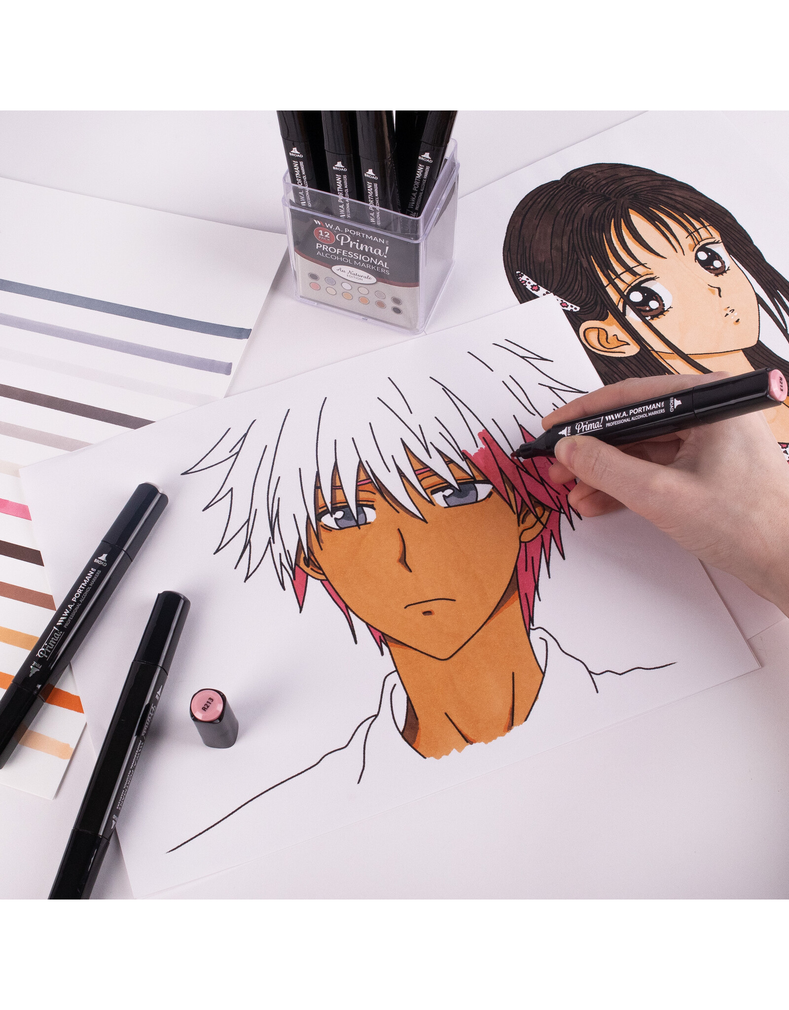 W.A. Portman WA Portman 12pc Prima Au Naturale Professional Dual Tip Alcohol Markers Set - Chisel & Fine Point Multi-Surfaced Alcohol Art Markers Set