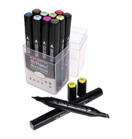 W.A. Portman WA Portman 12pc Prima Mossy Moor Professional Dual Tip Alcohol Markers Set - Chisel & Fine Point Multi-Surfaced Alcohol Art Markers Set