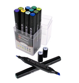 W.A. Portman WA Portman 12pc Prima Coastal Woodland Professional Dual Tip Alcohol Markers Set - Chisel & Fine Point Multi-Surfaced Alcohol Art Markers Set