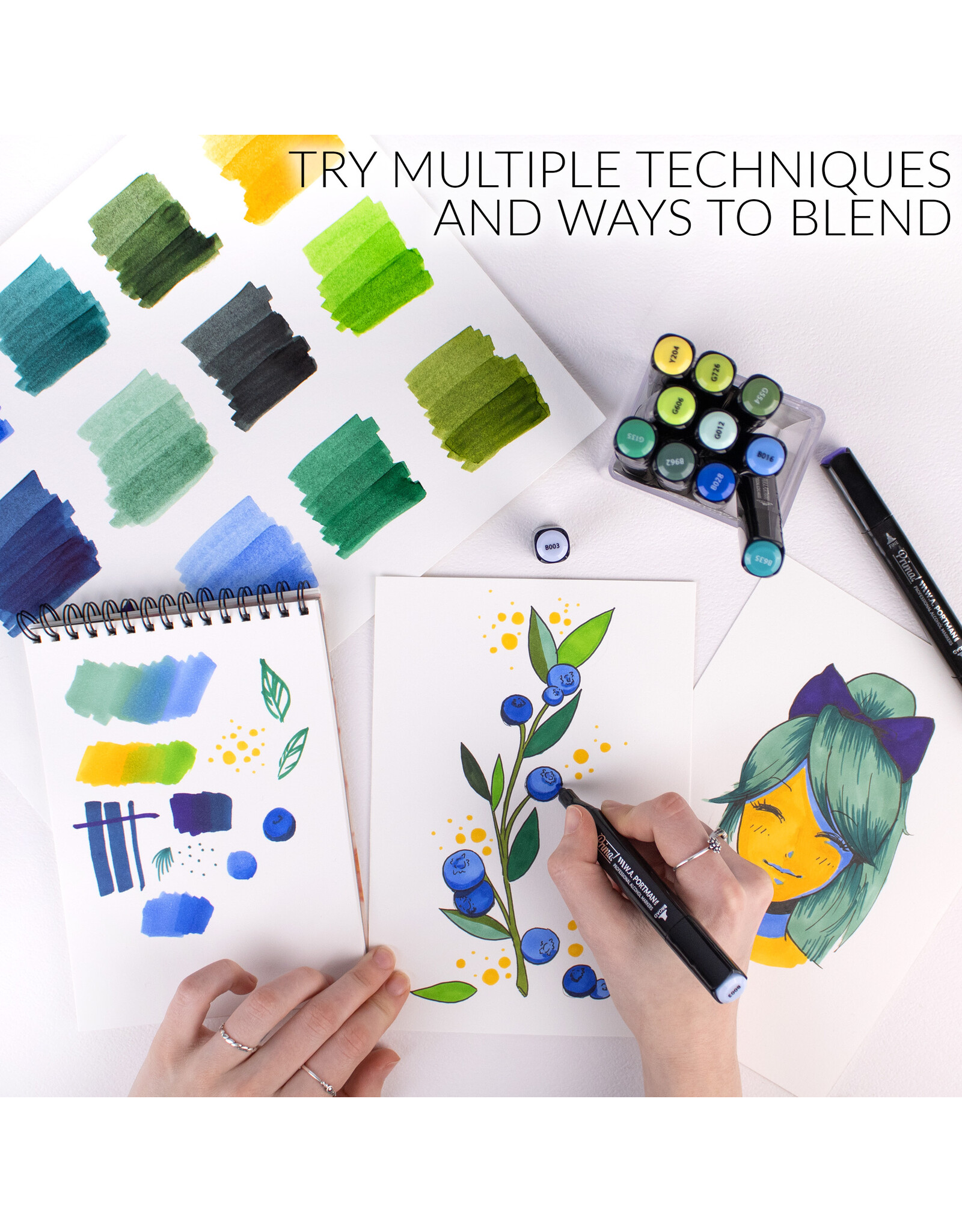 W.A. Portman WA Portman 12pc Prima Coastal Woodland Professional Dual Tip Alcohol Markers Set - Chisel & Fine Point Multi-Surfaced Alcohol Art Markers Set