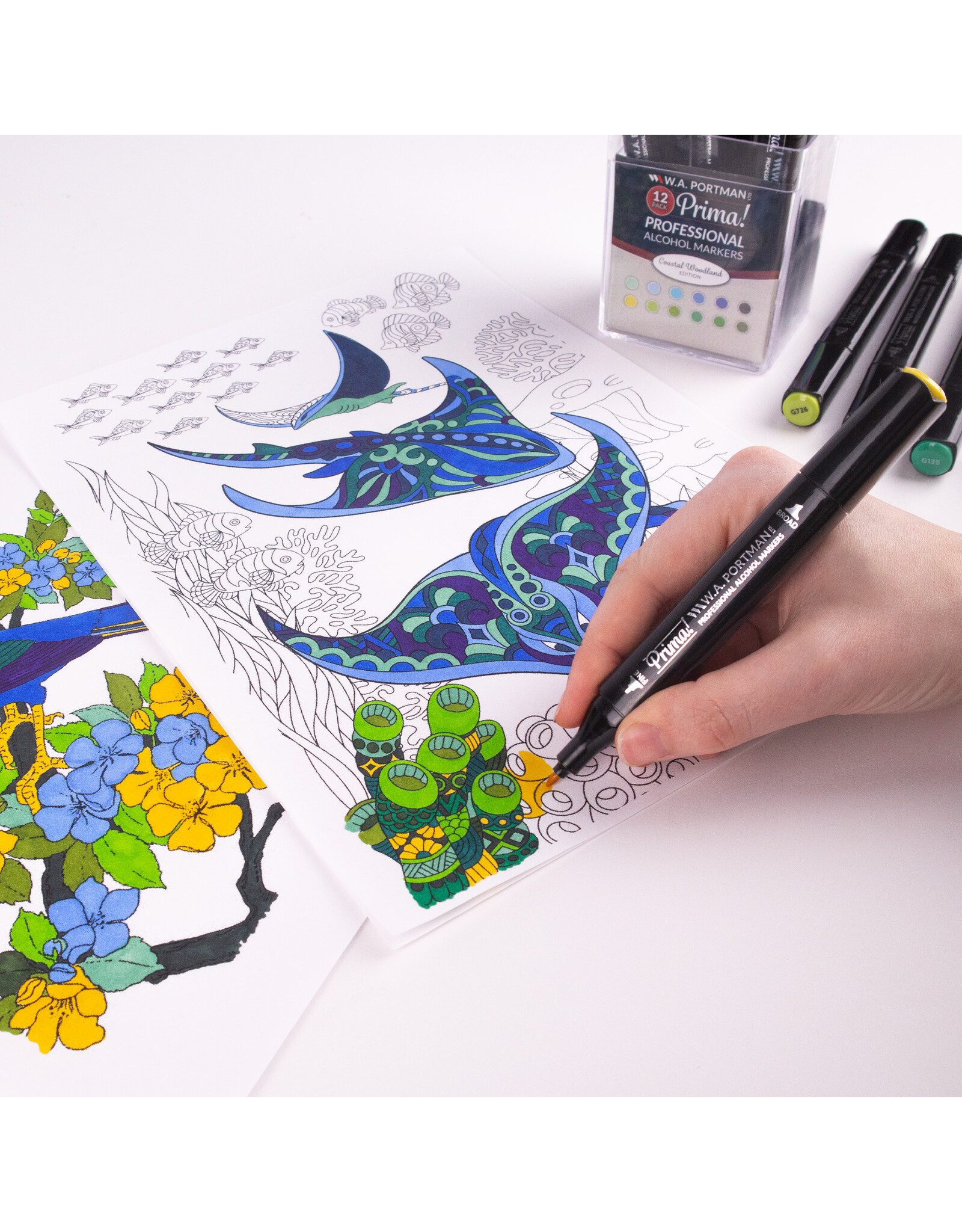 W.A. Portman WA Portman 12pc Prima Coastal Woodland Professional Dual Tip Alcohol Markers Set - Chisel & Fine Point Multi-Surfaced Alcohol Art Markers Set