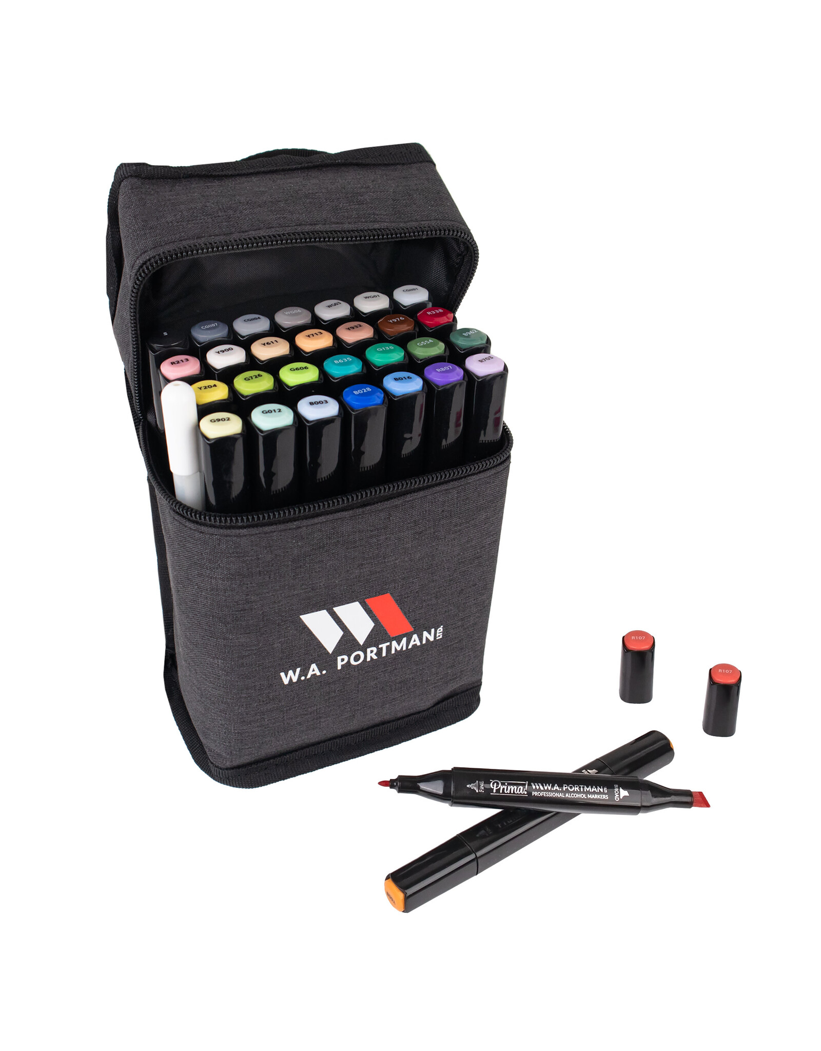 W.A. Portman WA Portman 30pc Prima Professional Dual Tip Alcohol Markers Set - Chisel & Fine Point Alcohol Art Markers Set with White Gel Pen