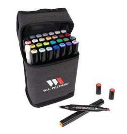 W.A. Portman WA Portman 30pc Prima Dual Tip Alcohol Markers Set – Chisel & Fine Point Alcohol Art Markers with White Gel Pen