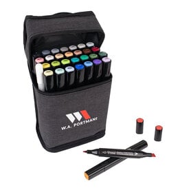 W.A. Portman WA Portman 30pc Prima Professional Dual Tip Alcohol Markers Set - Chisel & Fine Point Alcohol Art Markers Set with White Gel Pen