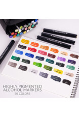 W.A. Portman WA Portman 30pc Prima Dual Tip Alcohol Markers Set – Chisel & Fine Point Alcohol Art Markers with White Gel Pen