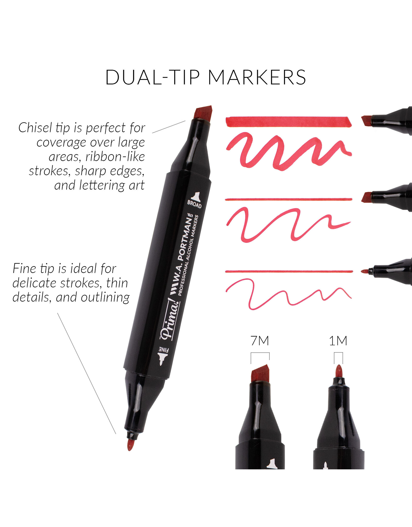W.A. Portman WA Portman 30pc Prima Professional Dual Tip Alcohol Markers Set - Chisel & Fine Point Alcohol Art Markers Set with White Gel Pen