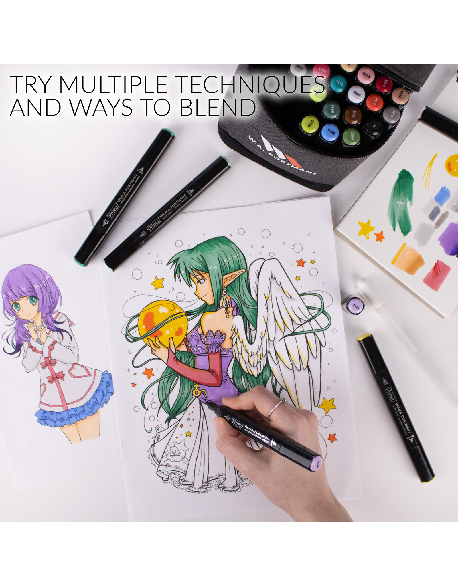 W.A. Portman WA Portman 30pc Prima Professional Dual Tip Alcohol Markers Set - Chisel & Fine Point Alcohol Art Markers Set with White Gel Pen