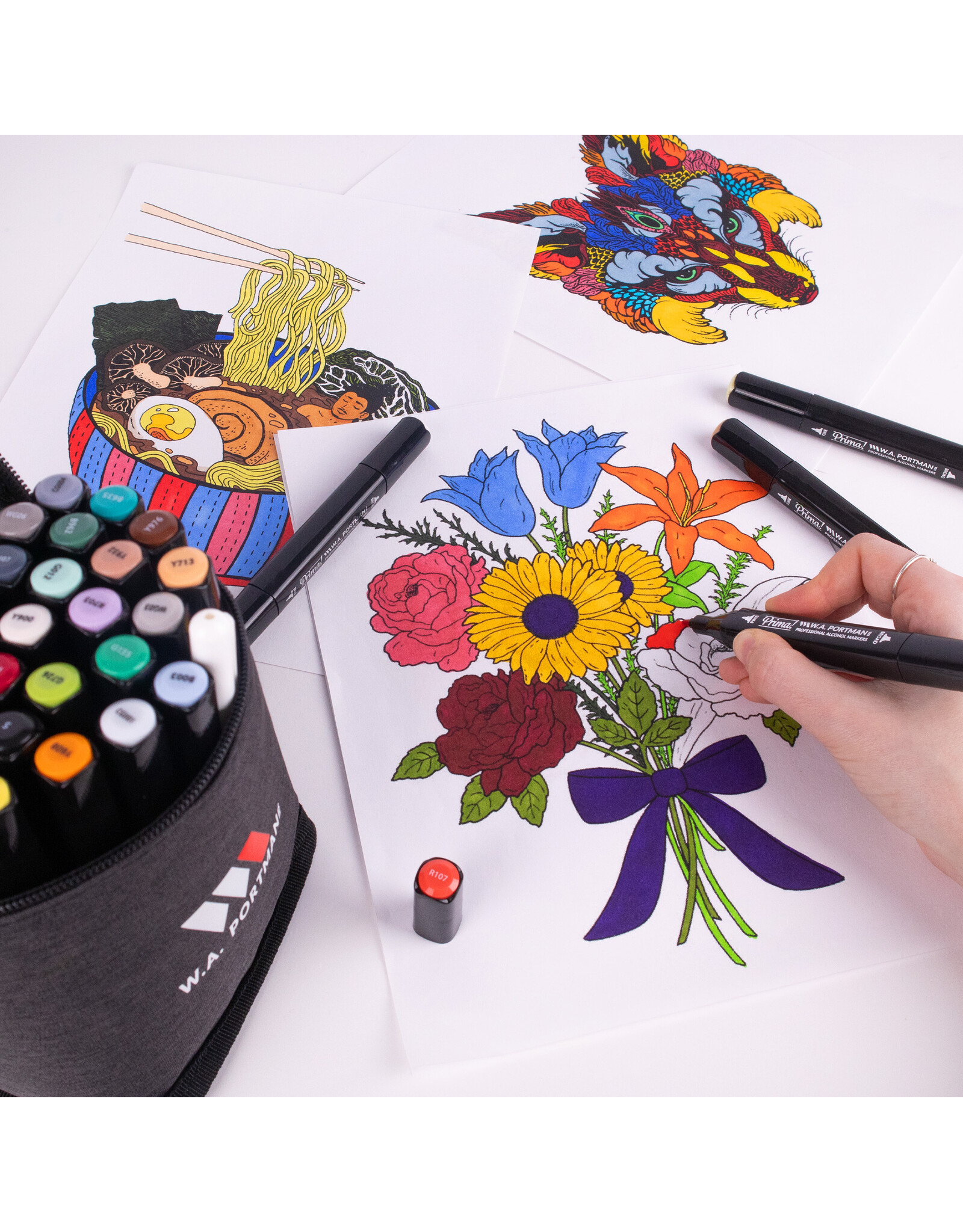 W.A. Portman WA Portman 30pc Prima Professional Dual Tip Alcohol Markers Set - Chisel & Fine Point Alcohol Art Markers Set with White Gel Pen