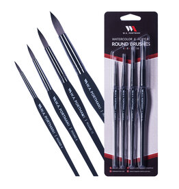 W.A. Portman WA Portman 4pc Round Watercolor Paint Brushes Set #4, #8, #12, #16 - 100% Vegan, Cruelty-Free