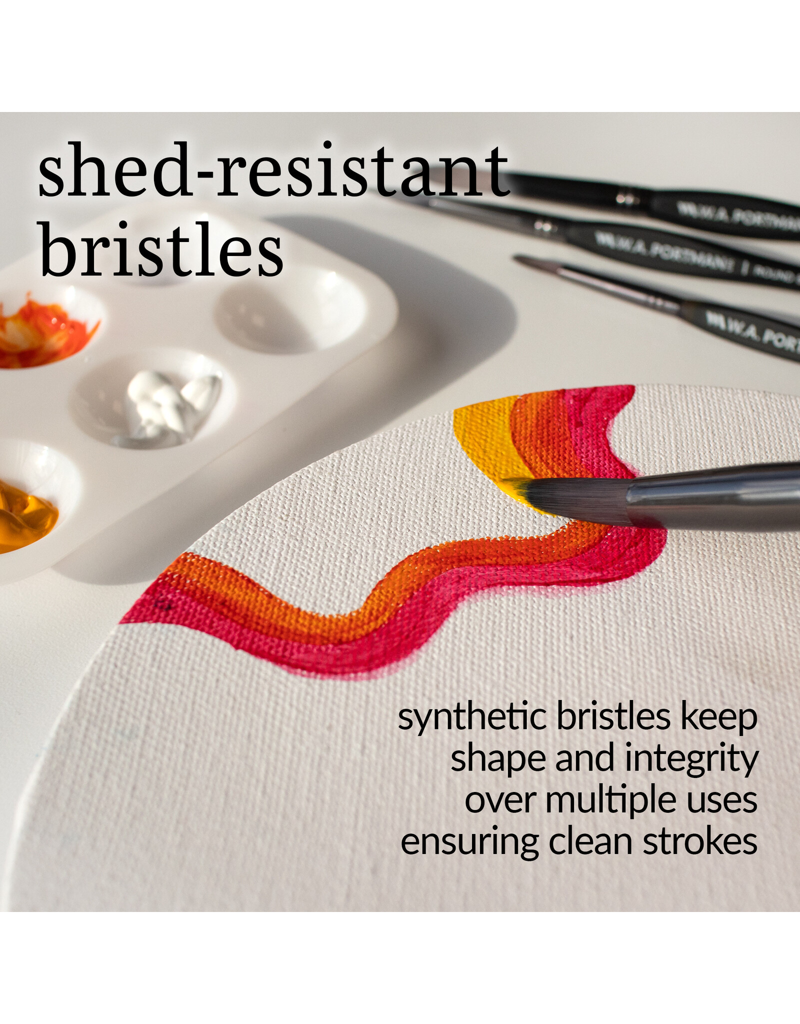 W.A. Portman WA Portman Round Watercolor Paint Brushes Professional 4pc Set #4, #8, #12, #16 – 100% Vegan, Cruelty-Free with Triangular Comfort Grip