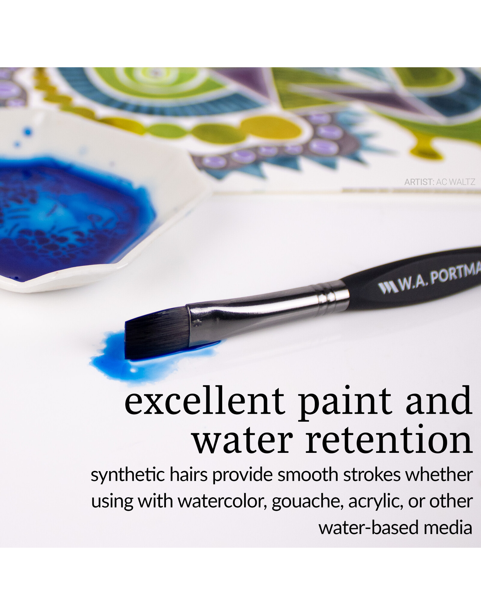 W.A. Portman WA Portman 4pc Flat Paint Brushes Set #4, #8, #12, #16 - 100% Vegan, Cruelty-Free