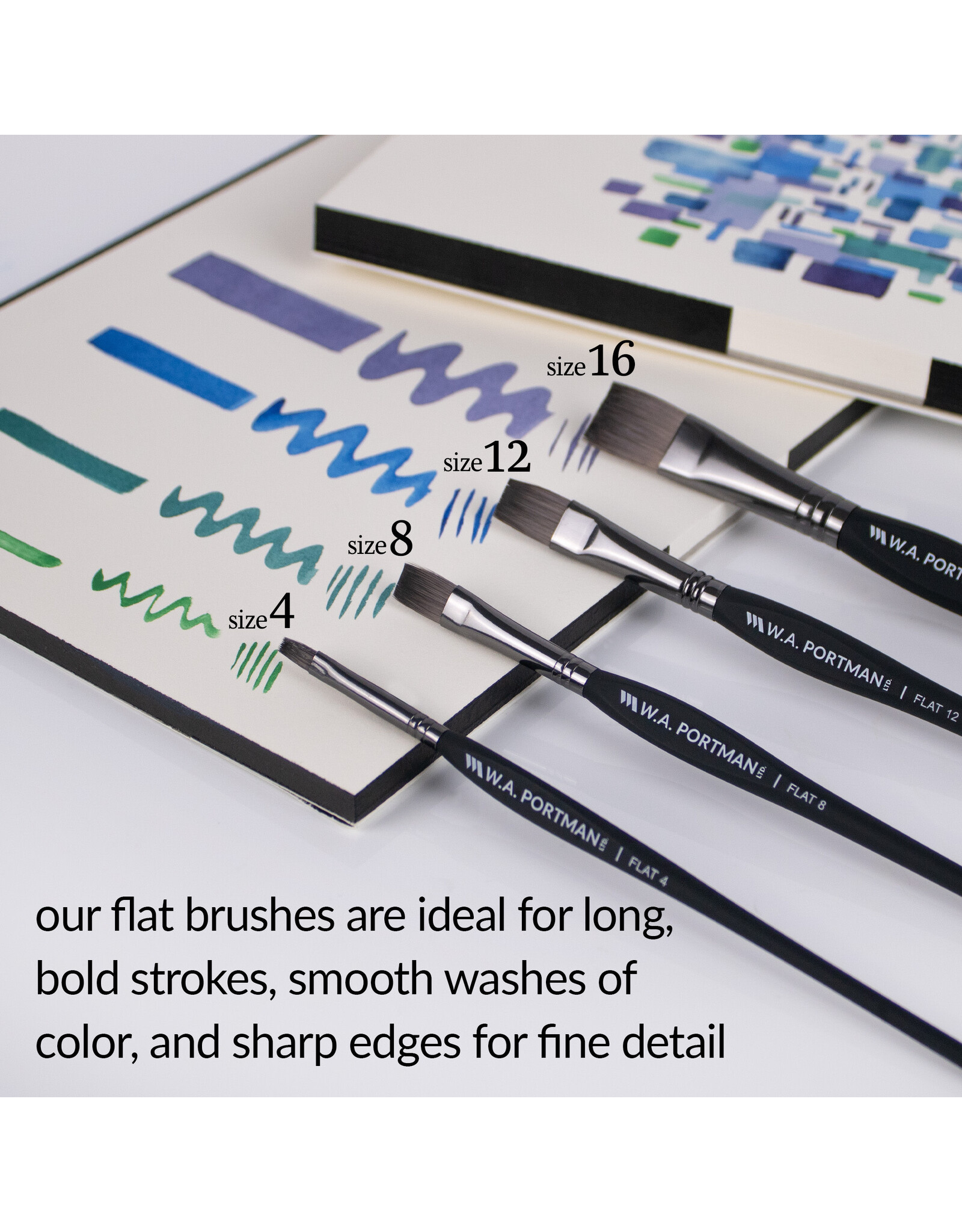 W.A. Portman WA Portman 4pc Flat Paint Brushes Set #4, #8, #12, #16 - 100% Vegan, Cruelty-Free