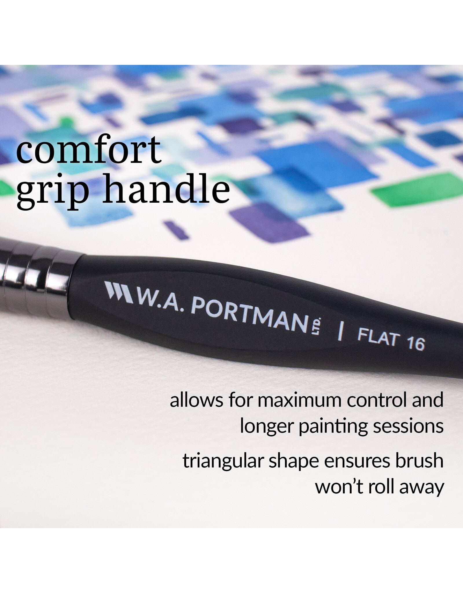 W.A. Portman WA Portman Flat Paint Brushes Professional 4pc Set #4, #8, #12, #16 – 100% Vegan, Cruelty-Free with Triangular Comfort Grip