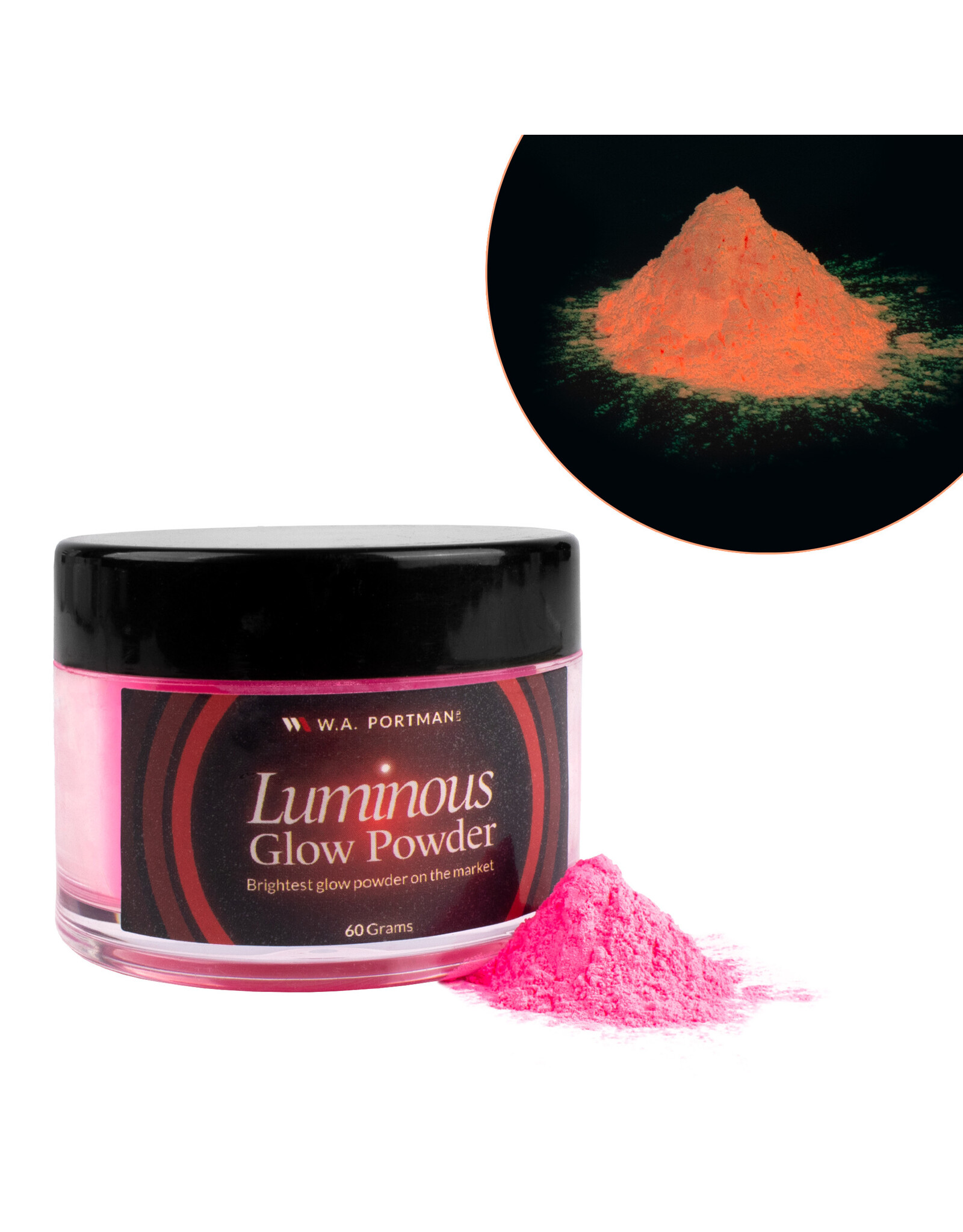 W.A. Portman WA Portman Luminous Pink Coral Nebula 60g (2.12 oz) Glow in the Dark Pigment Powder - Pink to Orange