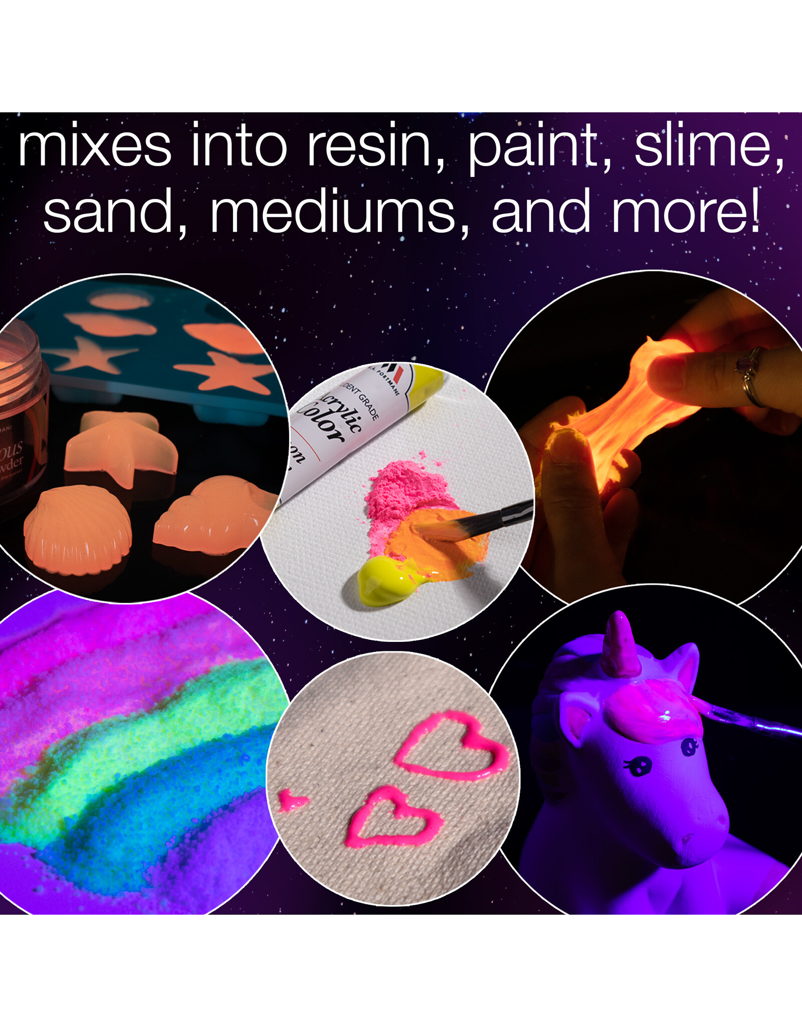 W.A. Portman WA Portman Luminous Pink Coral Nebula 60g (2.12 oz) Glow in the Dark Pigment Powder - Pink to Orange