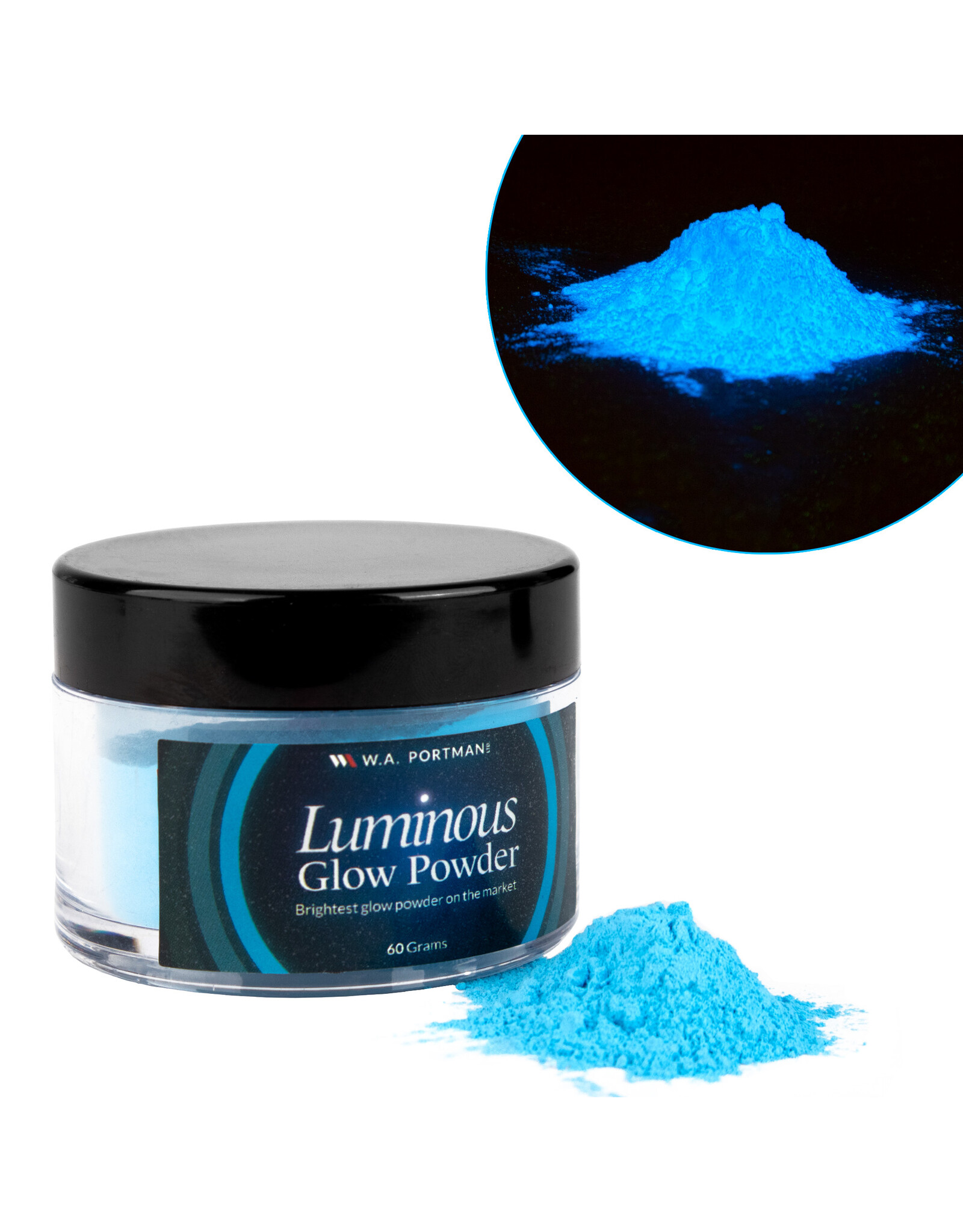 W.A. Portman WA Portman Luminous Blue Moon 60g (2.12oz) Glow in the Dark Pigment Powder - Blue to Turquoise