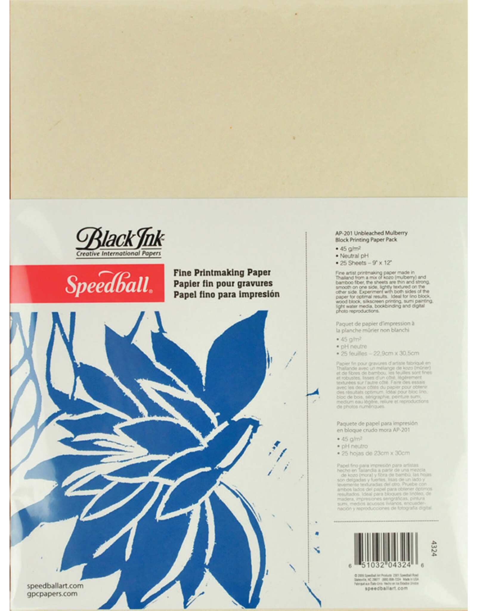 SPEEDBALL ART PRODUCTS Speedball Mulberry Paper Fine Printmaking Paper, Natural, 25 sheets, 9" x 12"
