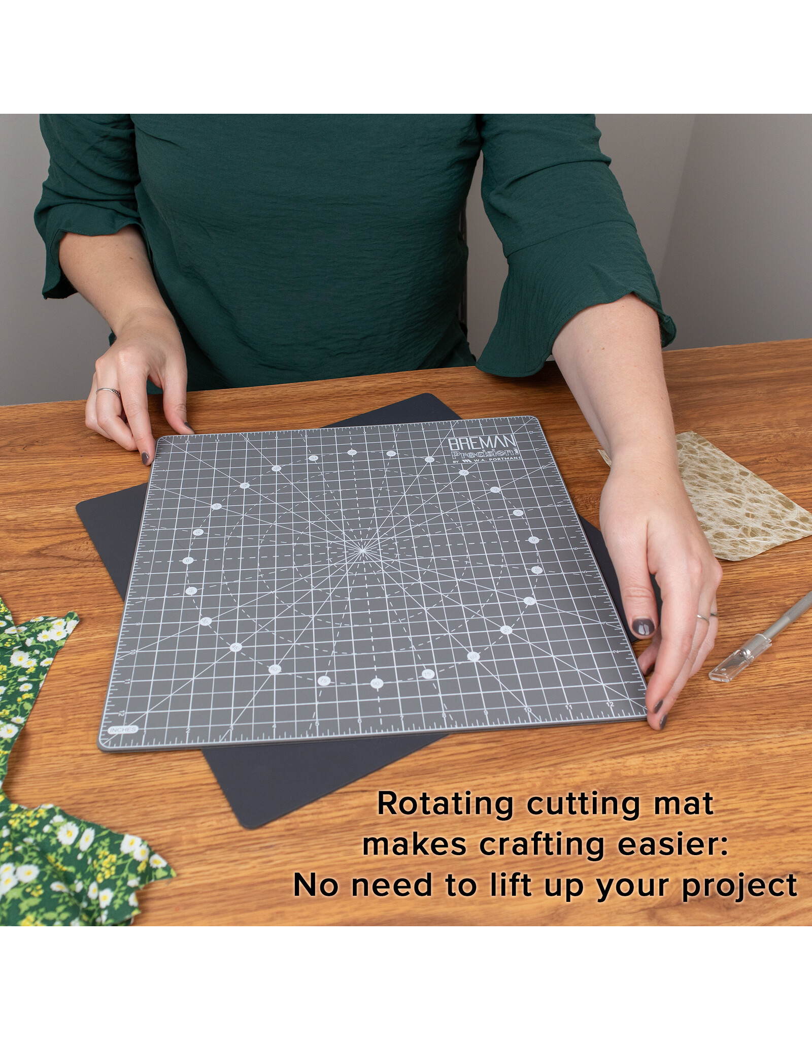 W.A. Portman WA Portman 13x13" Rotary Self Healing Cutting Mat Set with Grippers – Non-Slip Backing Rotating Cutting Mats – 360° Full Rotation Cutter Board