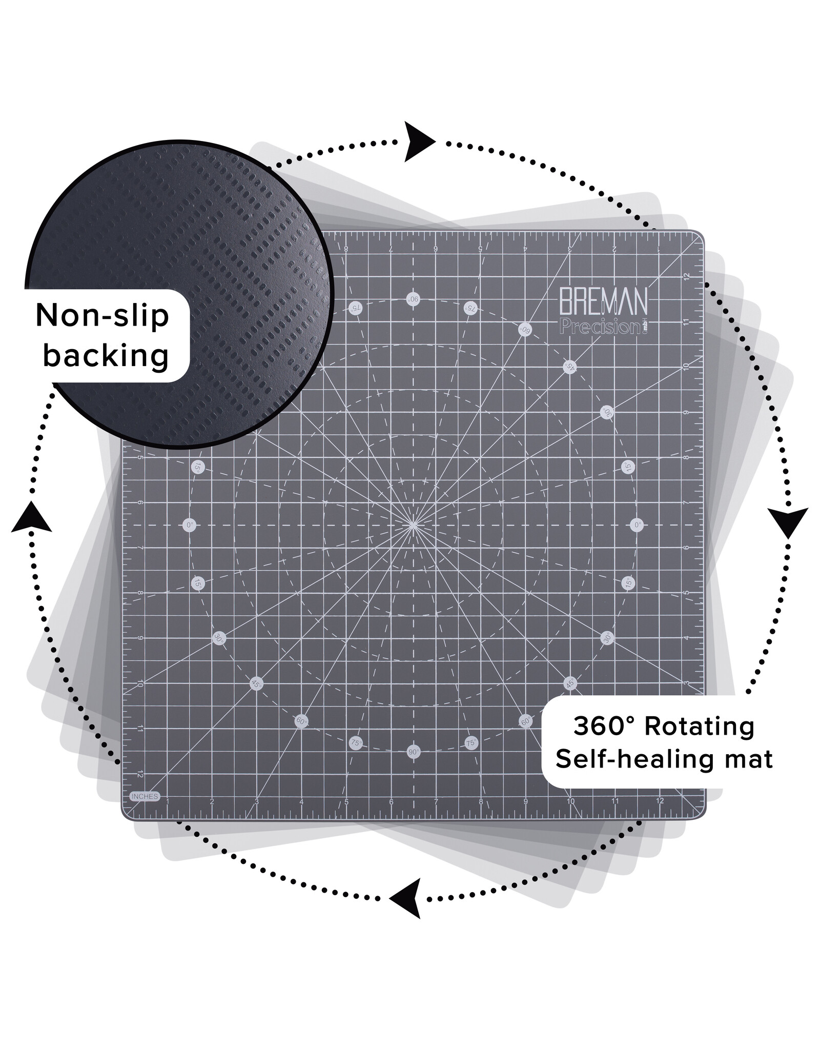 W.A. Portman WA Portman 13x13" Rotary Self Healing Cutting Mat Set with Grippers – Non-Slip Backing Rotating Cutting Mats – 360° Full Rotation Cutter Board
