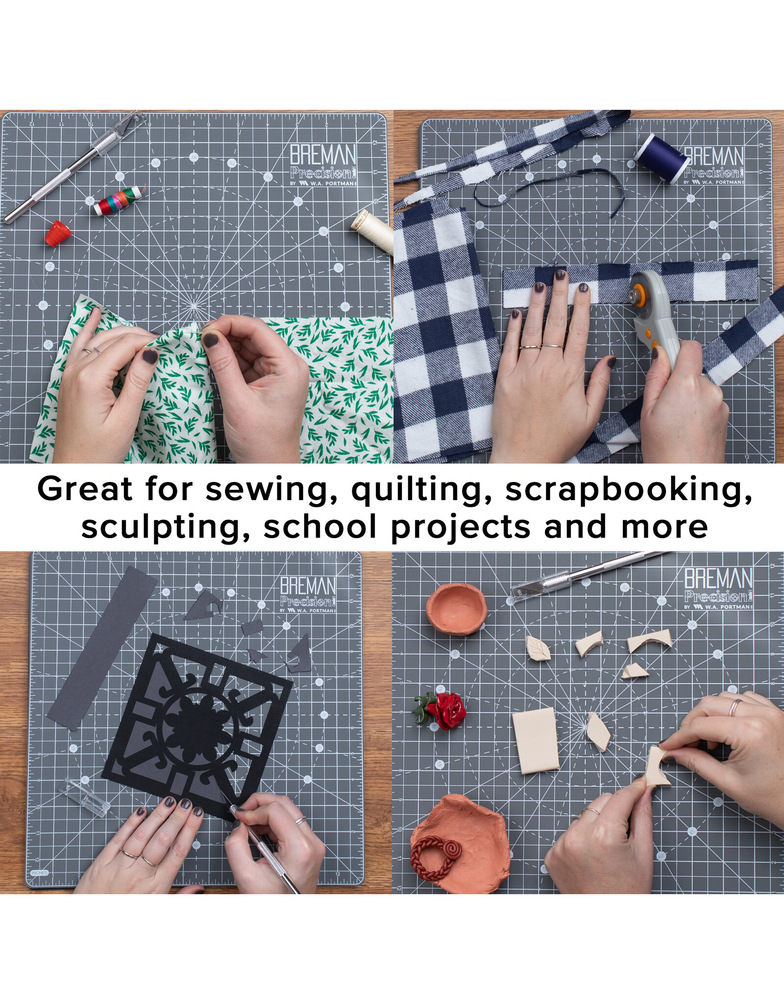 W.A. Portman WA Portman 13x13" Rotary Self Healing Cutting Mat Set with Grippers – Non-Slip Backing Rotating Cutting Mats – 360° Full Rotation Cutter Board