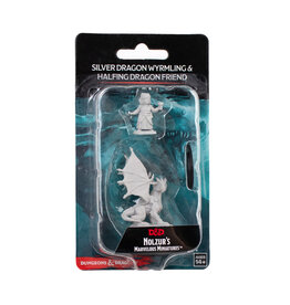 WIZKIDS Dungeons & Dragons Nolzur`s Marvelous Unpainted Miniatures: W13 Silver Dragon Wyrmling & Female Halfling