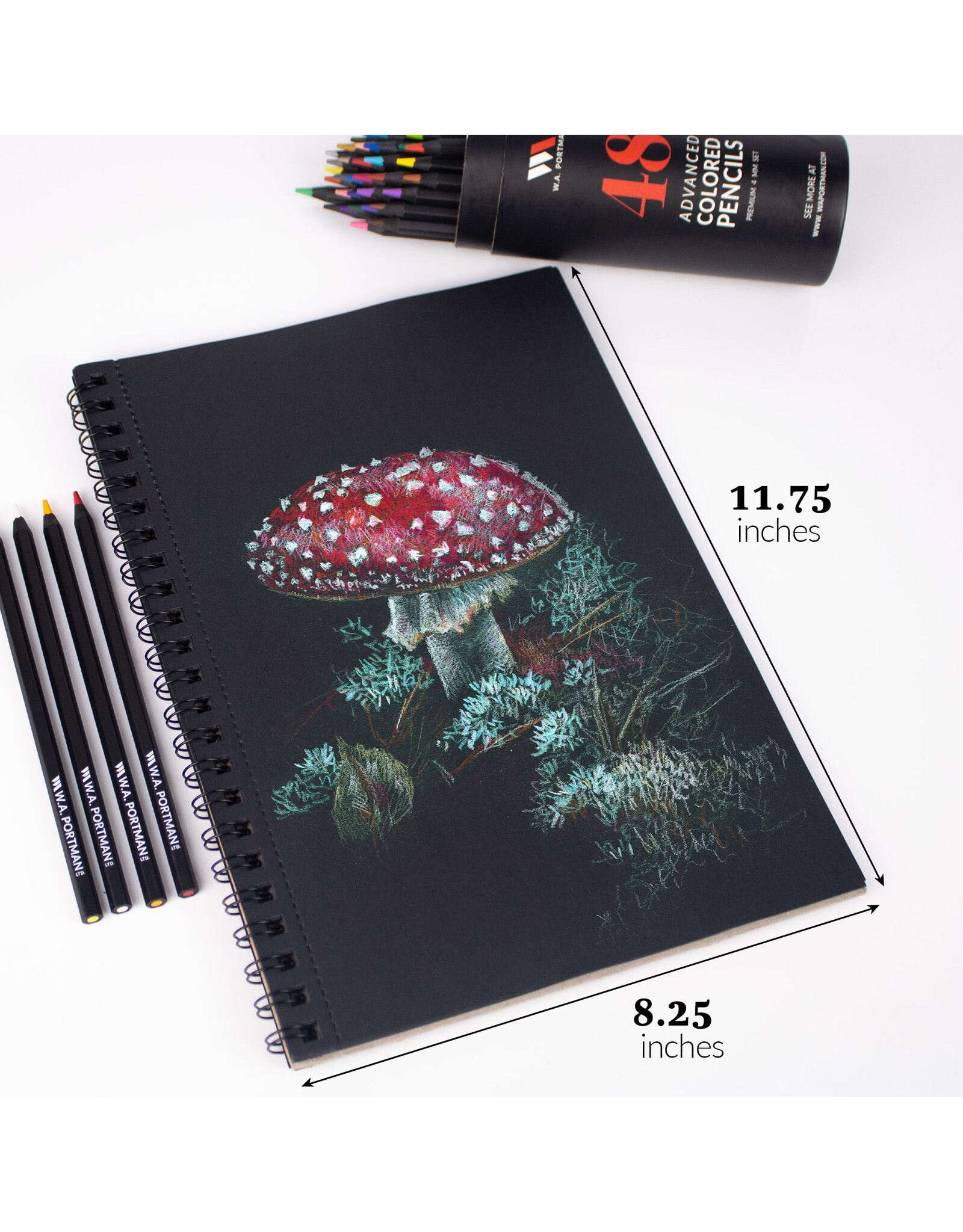 W.A. Portman WA Portman Black Paper Sketchbook A4 (8.3" x 11.7") – 60 Pages (30 Sheets) 140 GSM Acid-Free Black Book Marker Paper